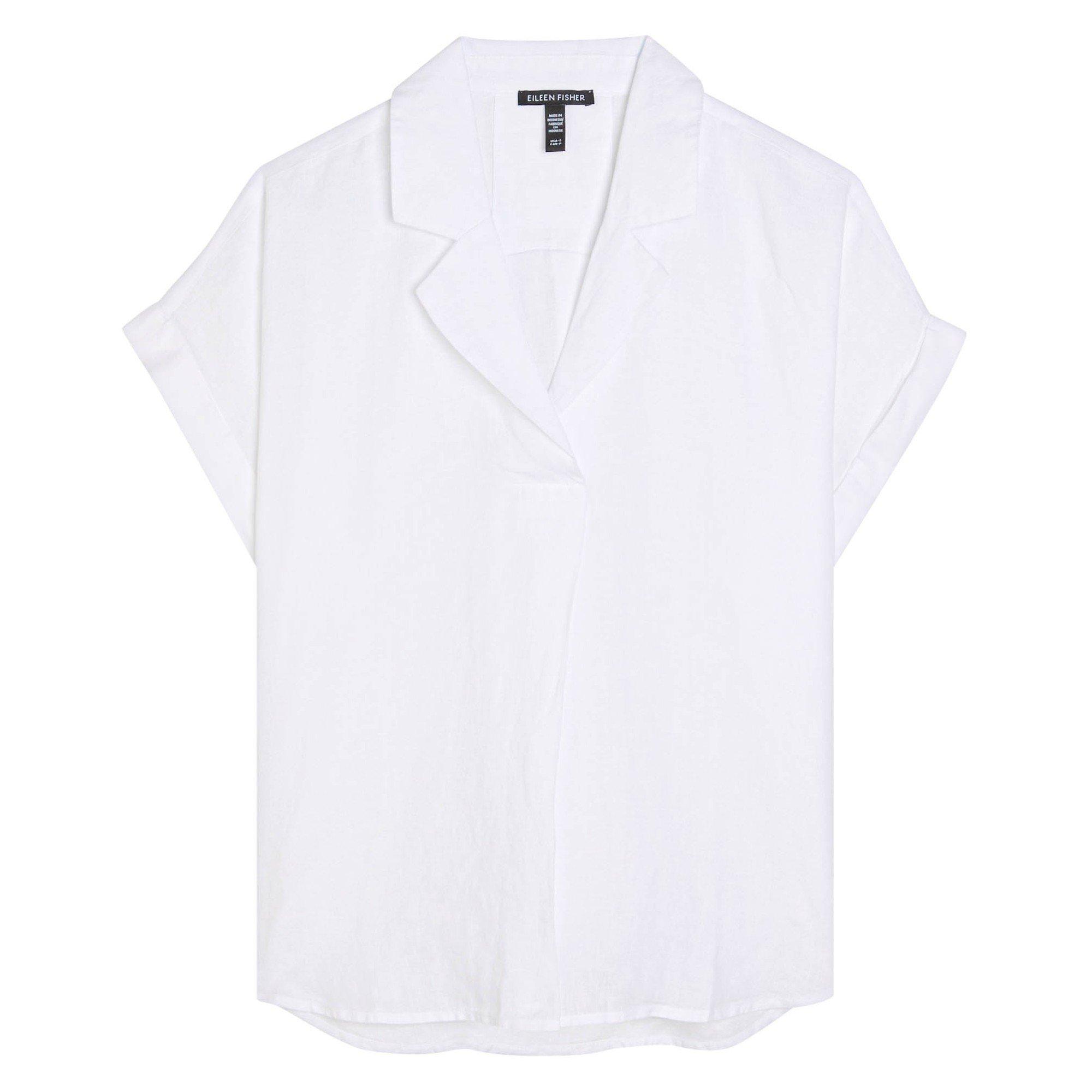 WHITE - Eileen Fisher - S NOTCH CLR CUF CAP SHIRT