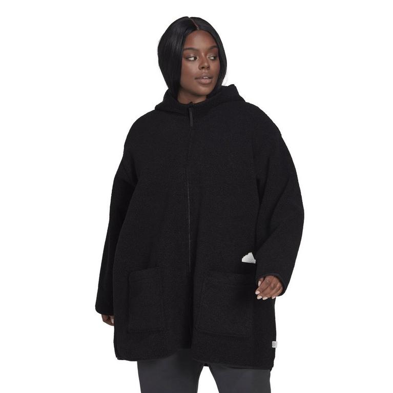 Noir - adidas - Polar Fleece Long Hooded Plus Size Track Top - 2
