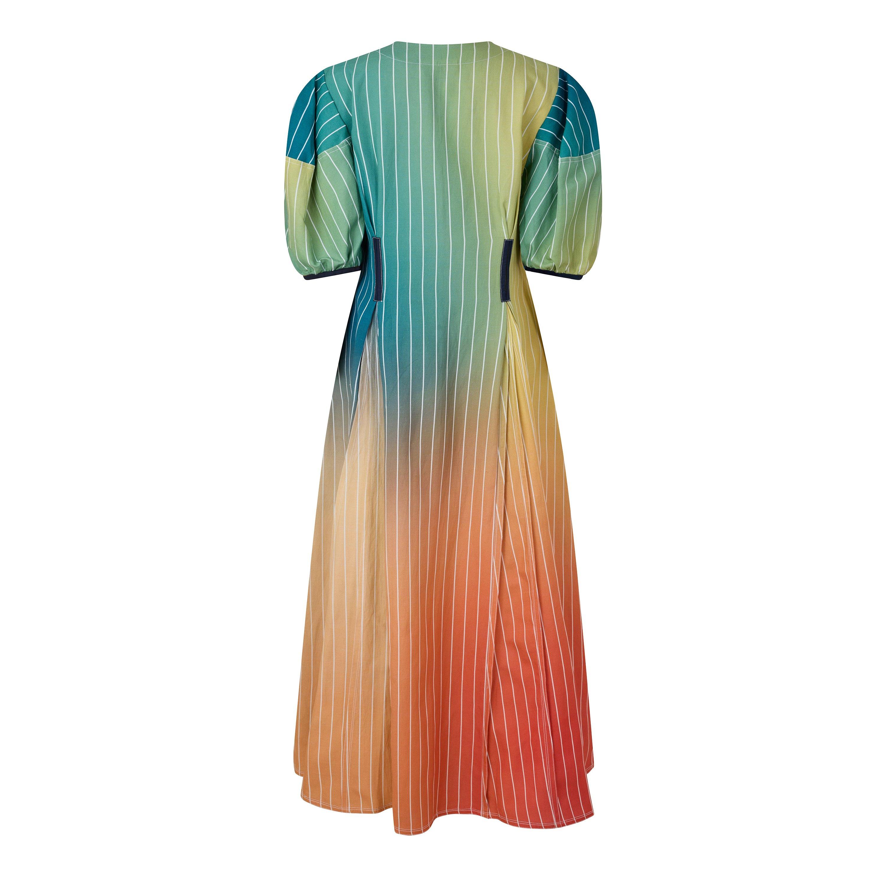 MULTICOLOURED - Lovebirds - Women's Baryons Puff-Sleeve Pleated A-Line Midi Dress - 2