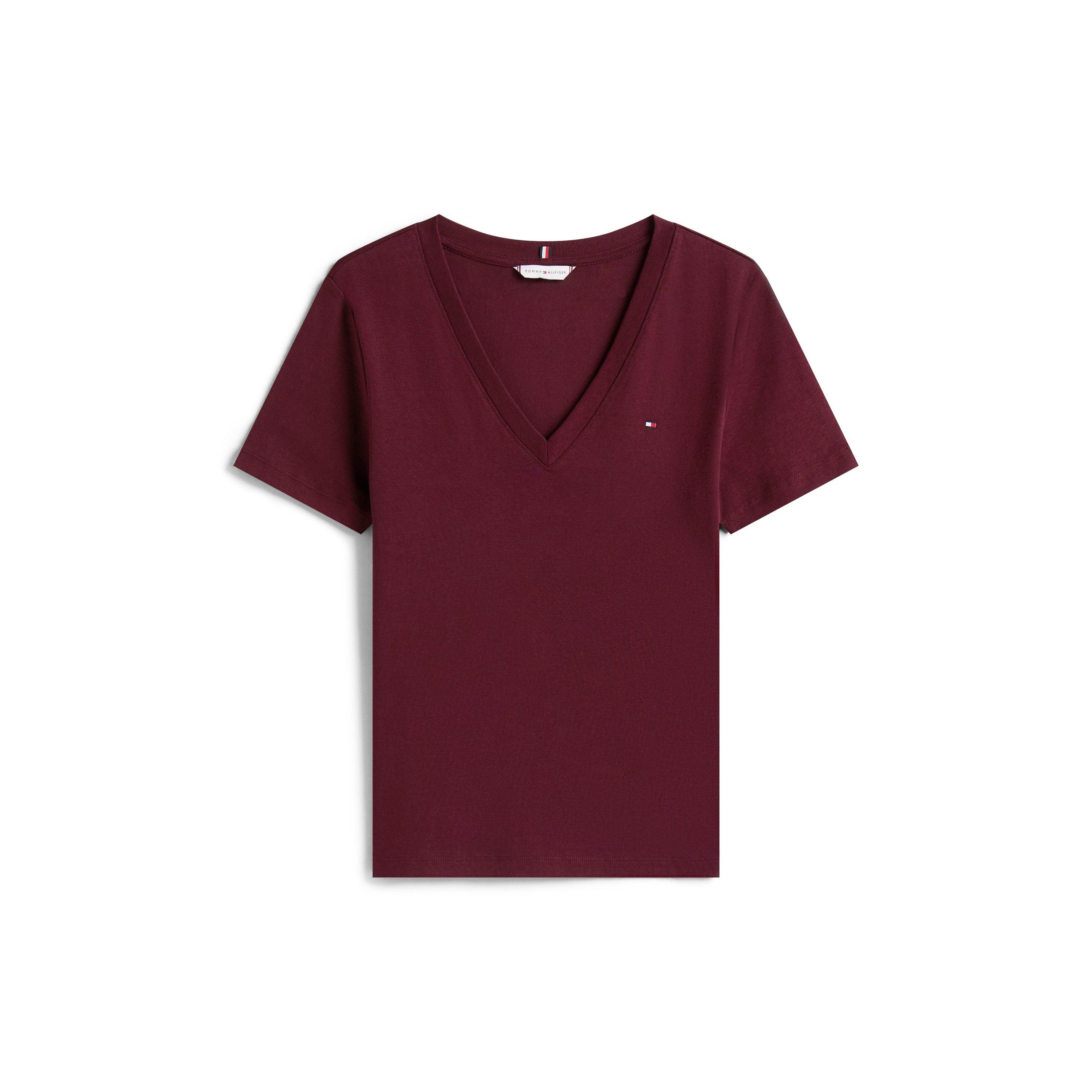 Tommy Hilfiger V-Neck Striped T-Shirt - Deep Burgundy - Size 16 (XL)