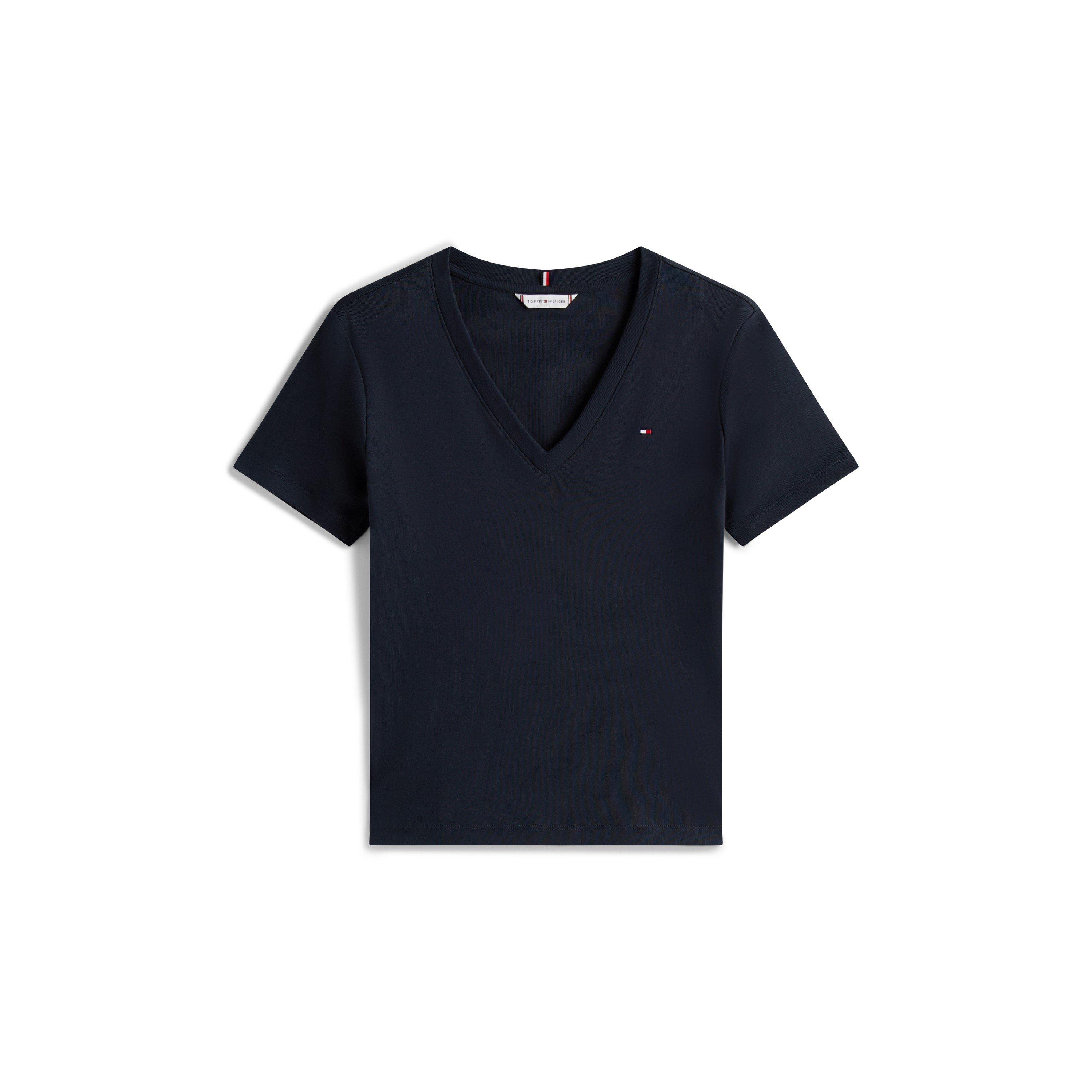 Tommy Hilfiger V-Neck Striped T-Shirt - Navy - Size 12 (M)