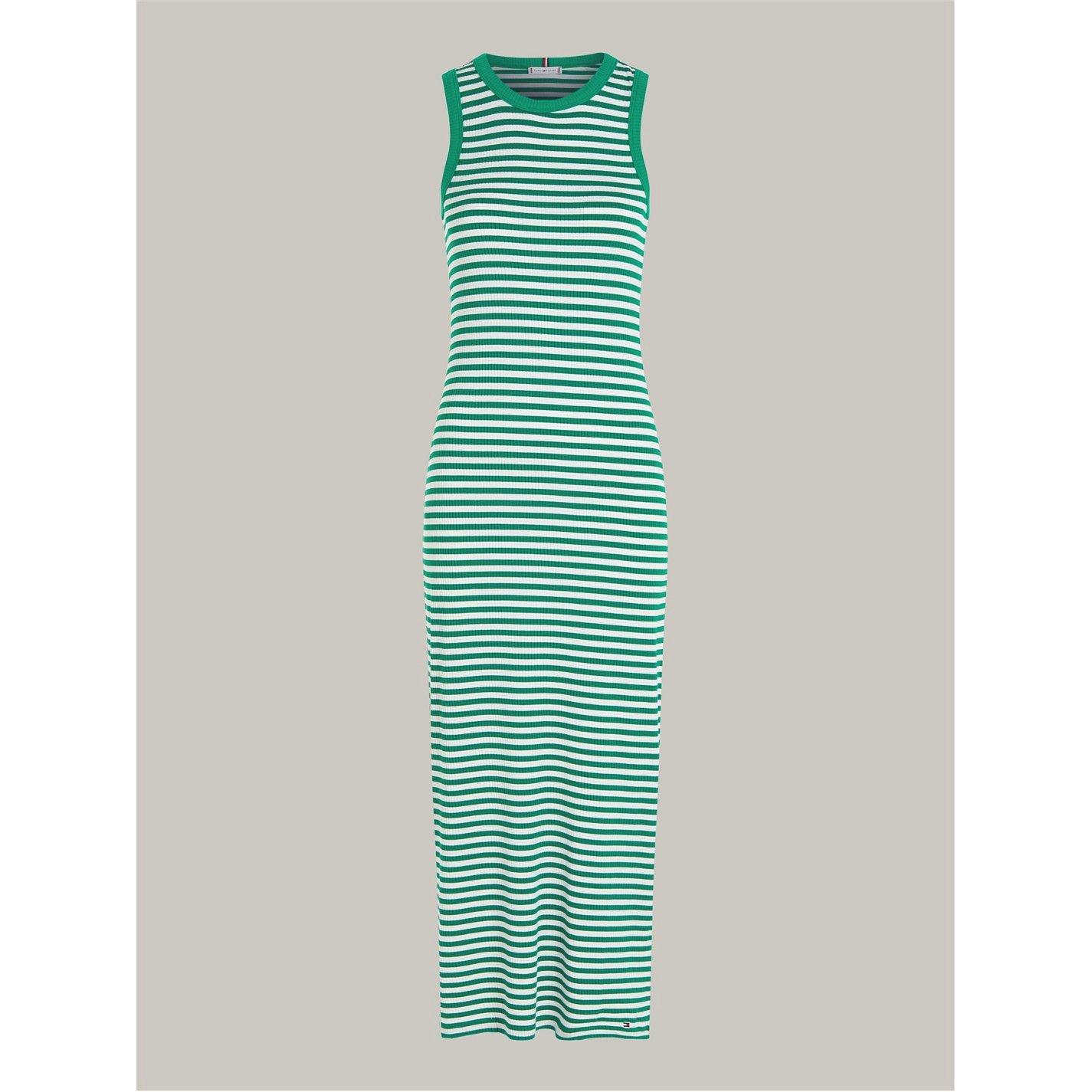 Green/White - Tommy Hilfiger - Women's Ribbed Midi Dress - 5