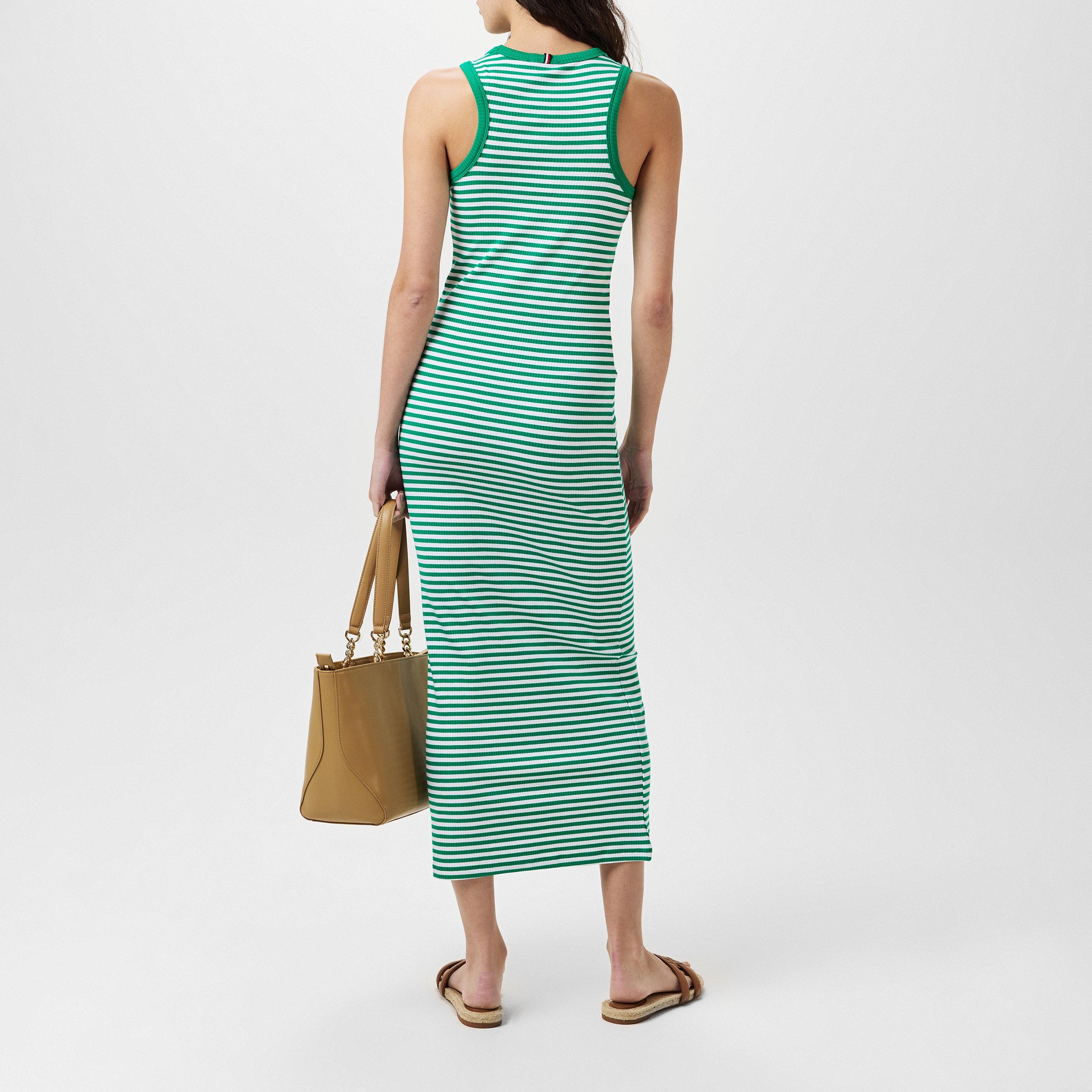 Green/White - Tommy Hilfiger - Women's Ribbed Midi Dress - 3