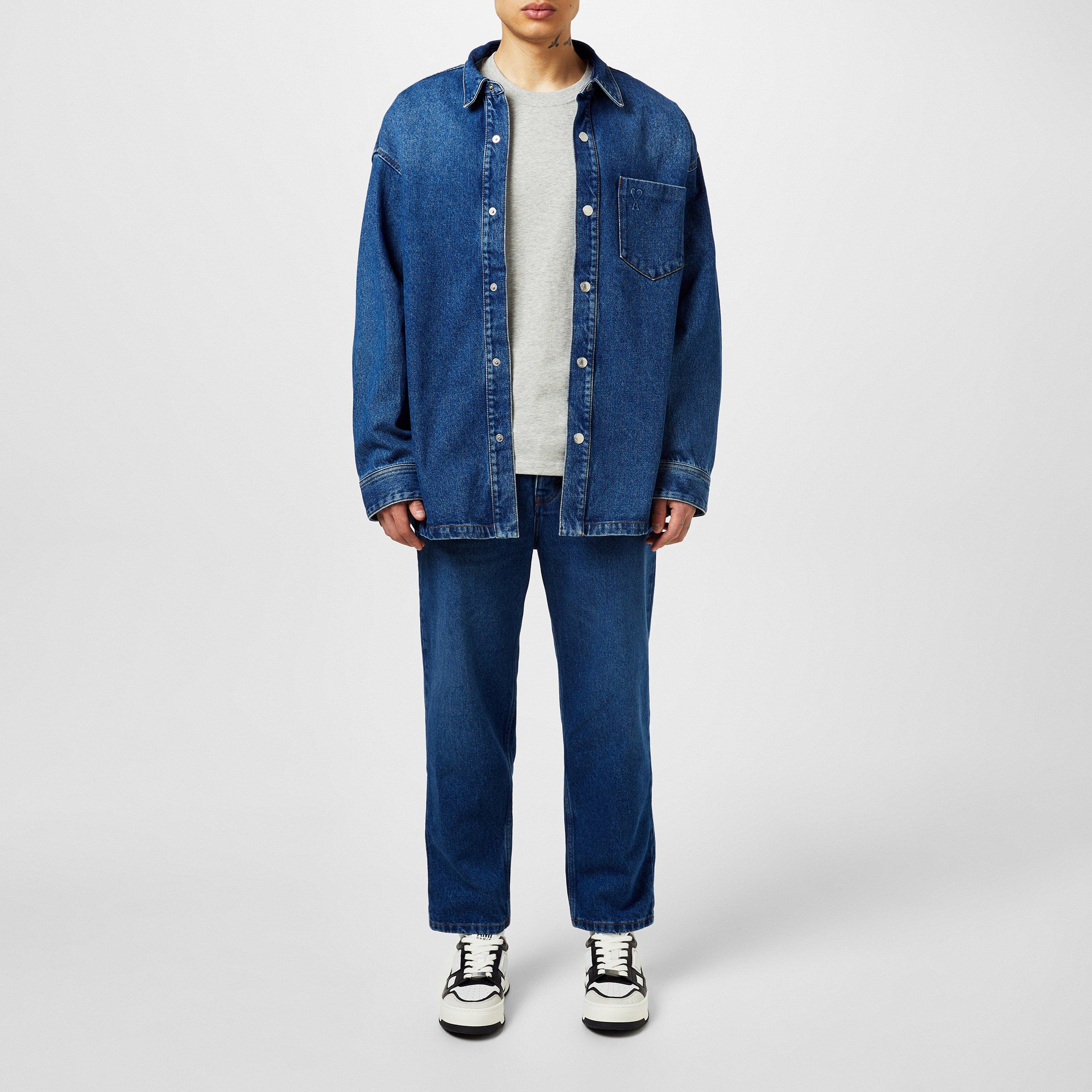 USED BLUE 480 - Ami Paris - Men's Ami de Coeur Long Sleeve Denim Shirt - 4