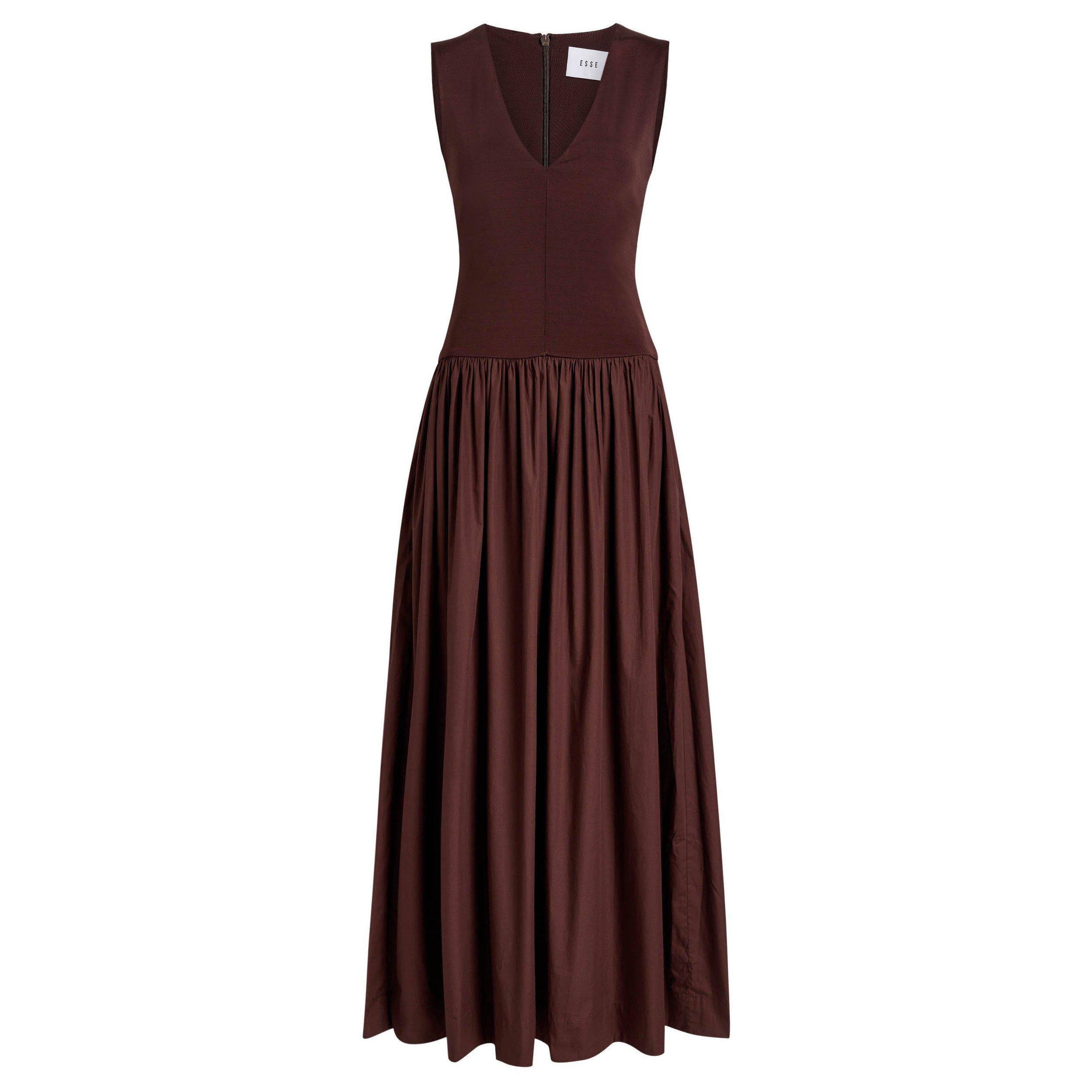 BROWN - Esse Studios - LD V KNIT COTTON DRESS