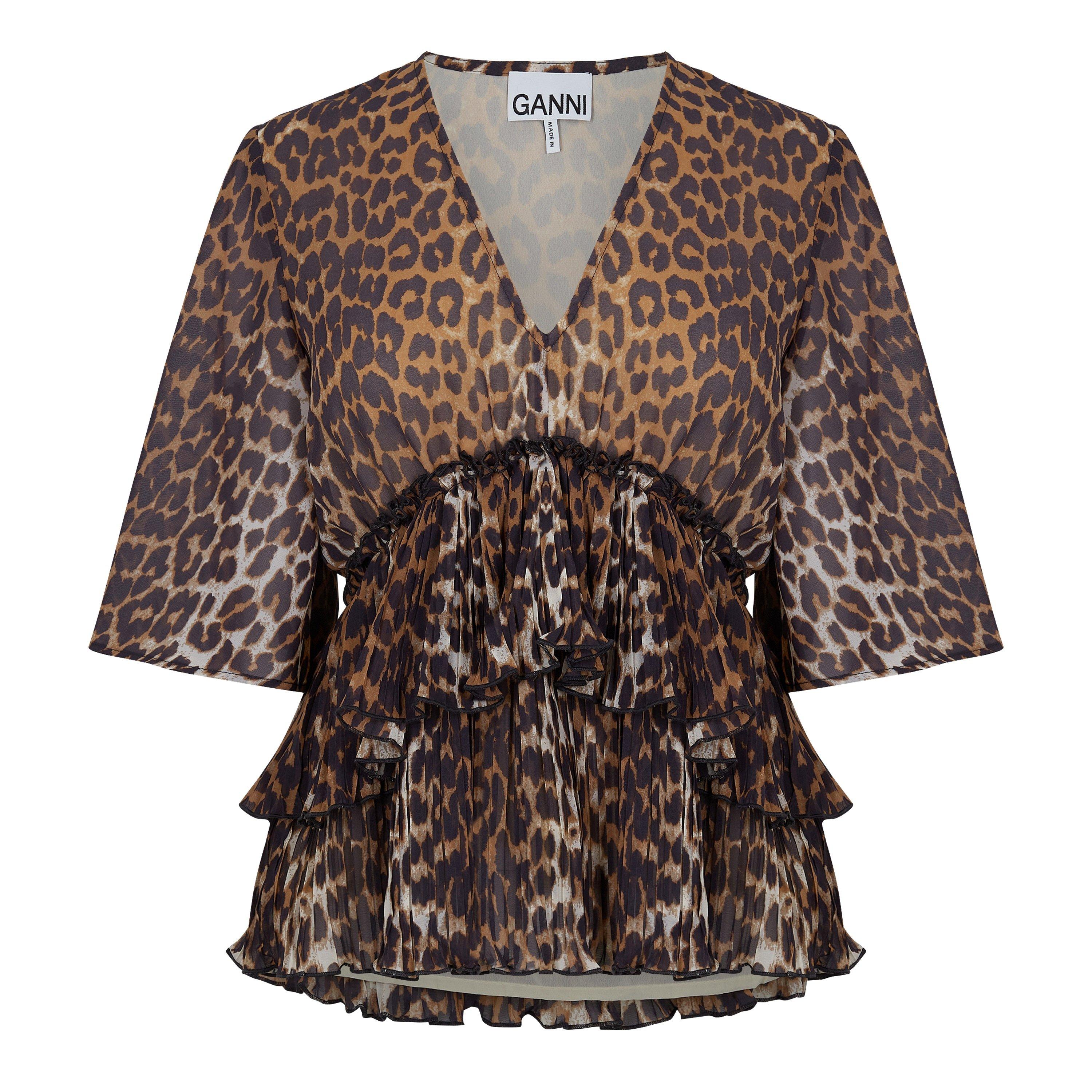 Almond Milk - Ganni - Women's Pleated Short-Sleeve Patterned Shirt - 5