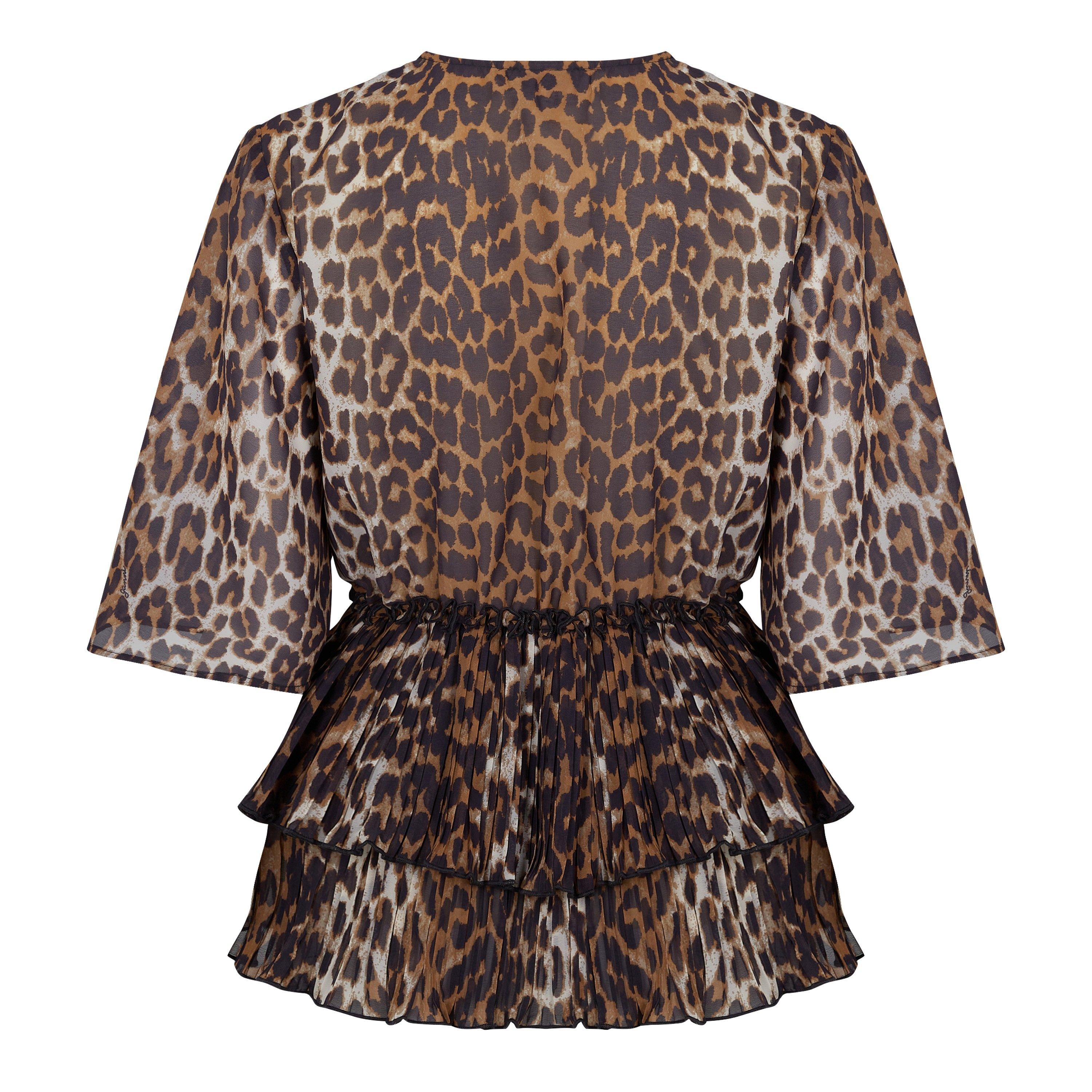 Almond Milk - Ganni - Women's Pleated Short-Sleeve Patterned Shirt - 6