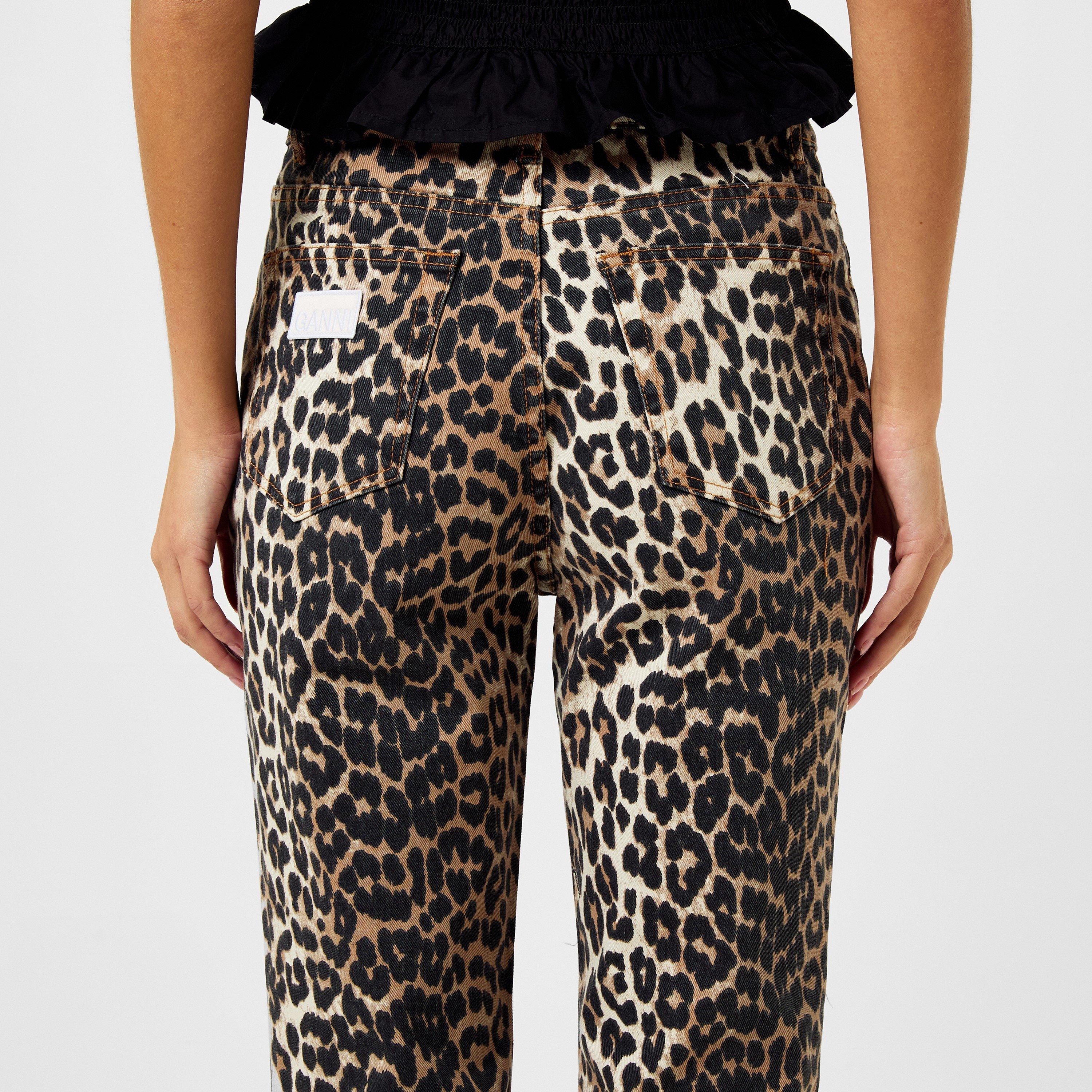 Ganni Women's Straight-Leg Leopard Print Jeans Straight Jeans