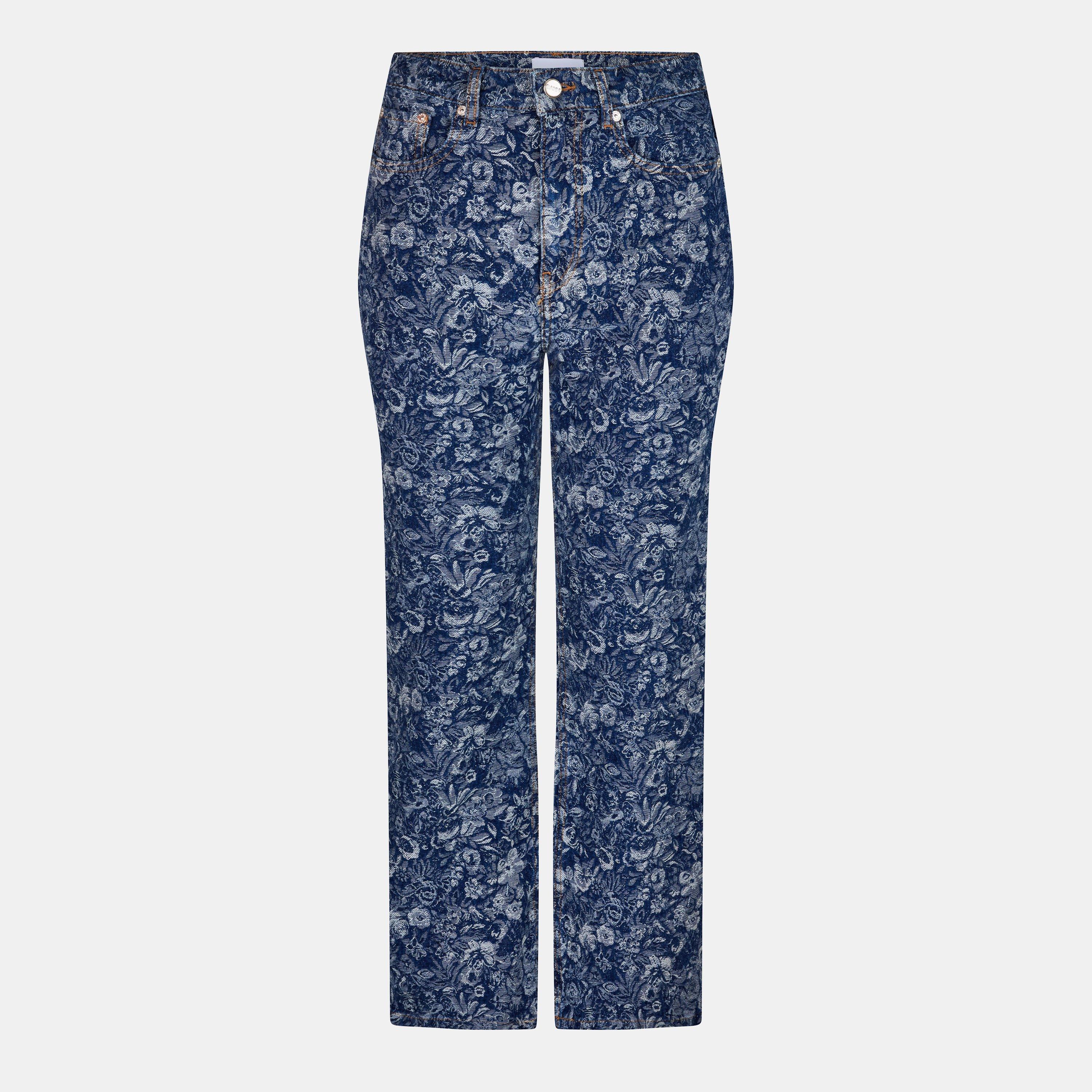 Ganni Women's Straight-Leg Leopard Print Jeans - Mid Blue Stone - Size 26 L30