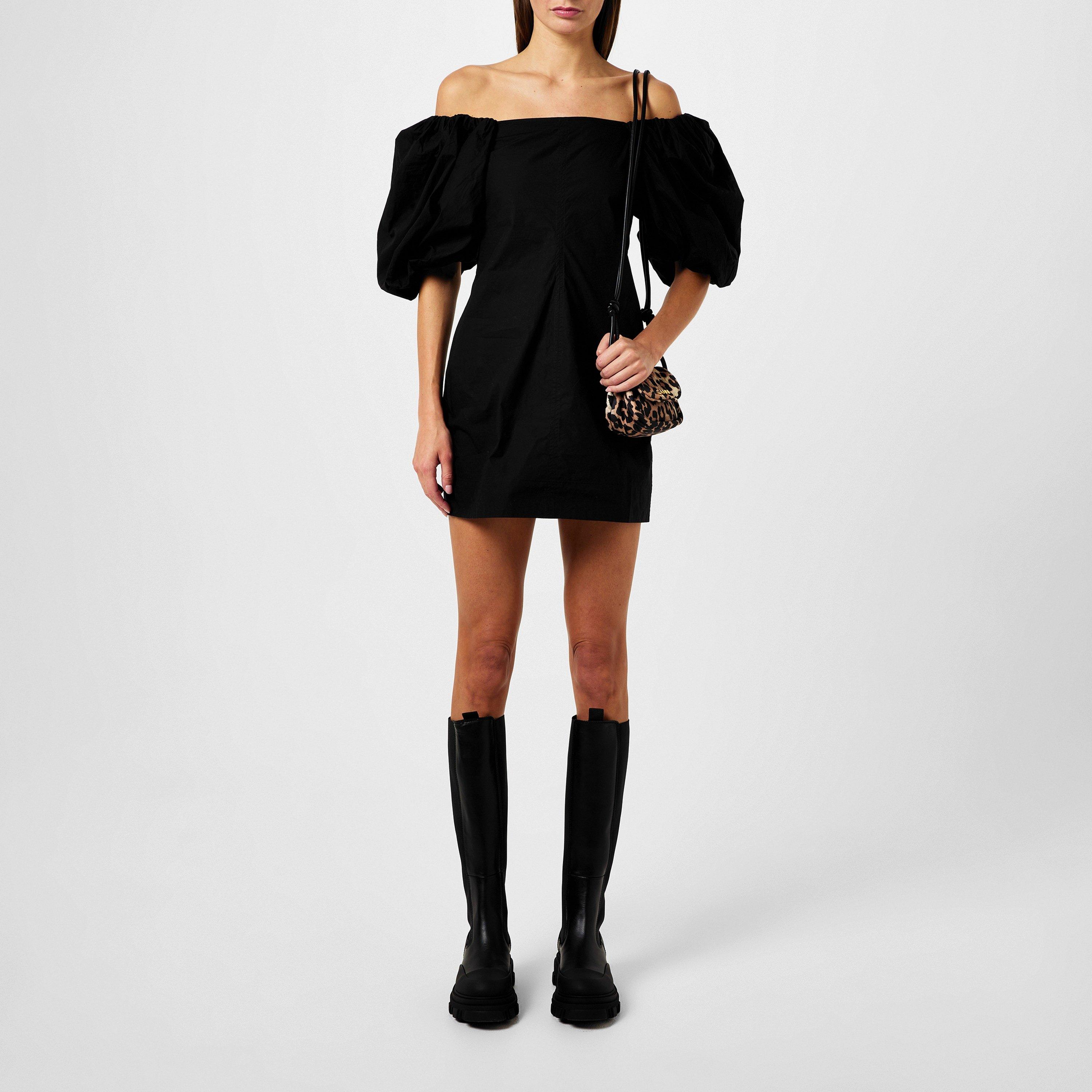 Black - Ganni - Puff Sleeve Dress - 4