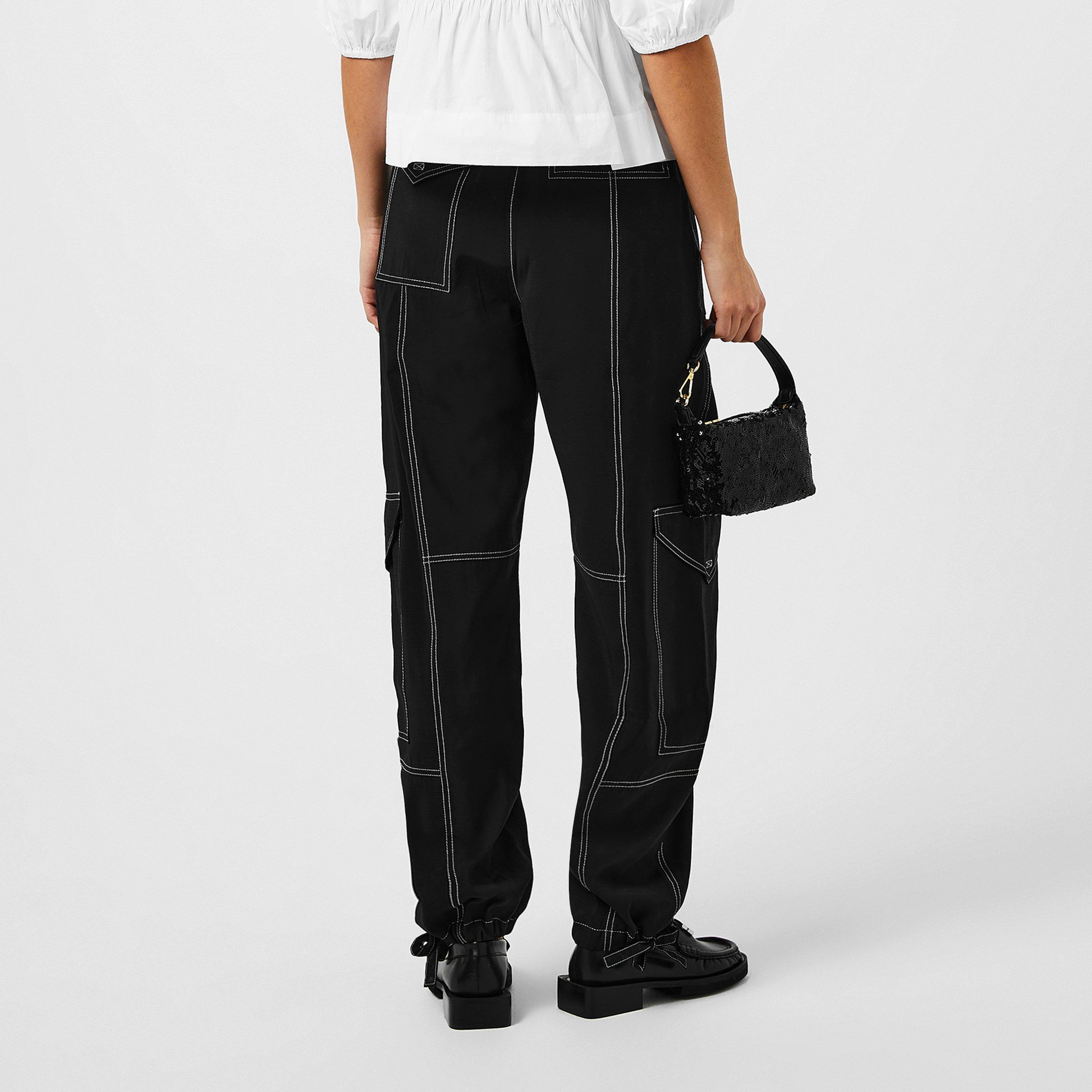 Black - Ganni - Light Slub Pocket Trousers - 2