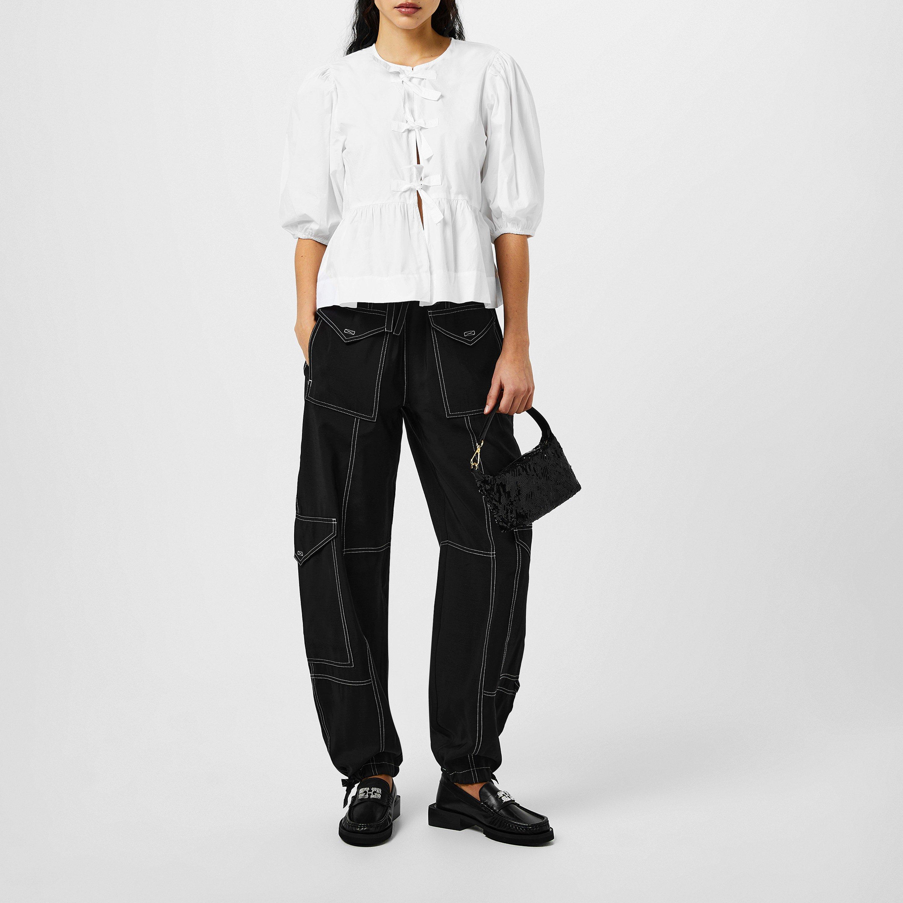 Black - Ganni - Light Slub Pocket Trousers - 3