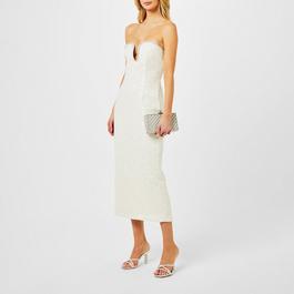 Self Portrait Sequin Boucle Strapless Midi Dress