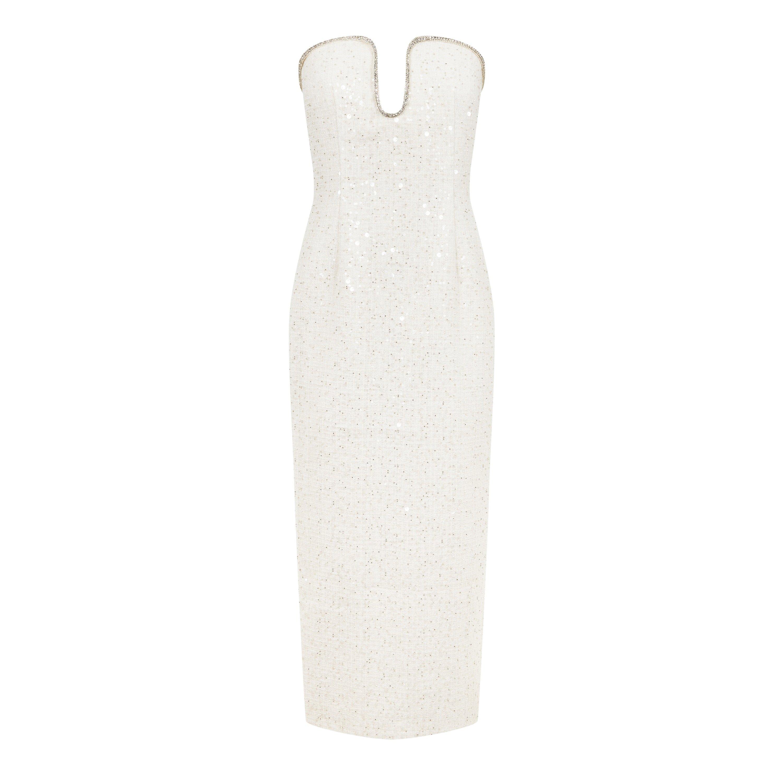 Cream - Self Portrait - Women's Sequin Boucle Strapless Midi Dress - 4