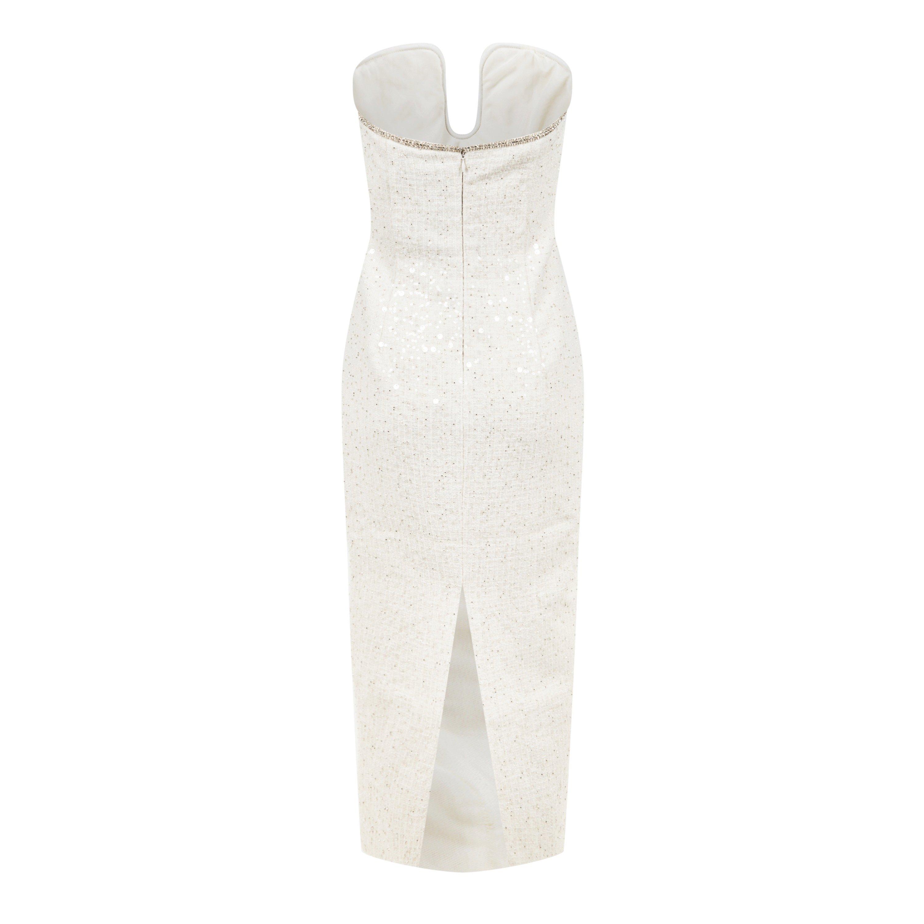 Cream - Self Portrait - Women's Sequin Boucle Strapless Midi Dress - 5