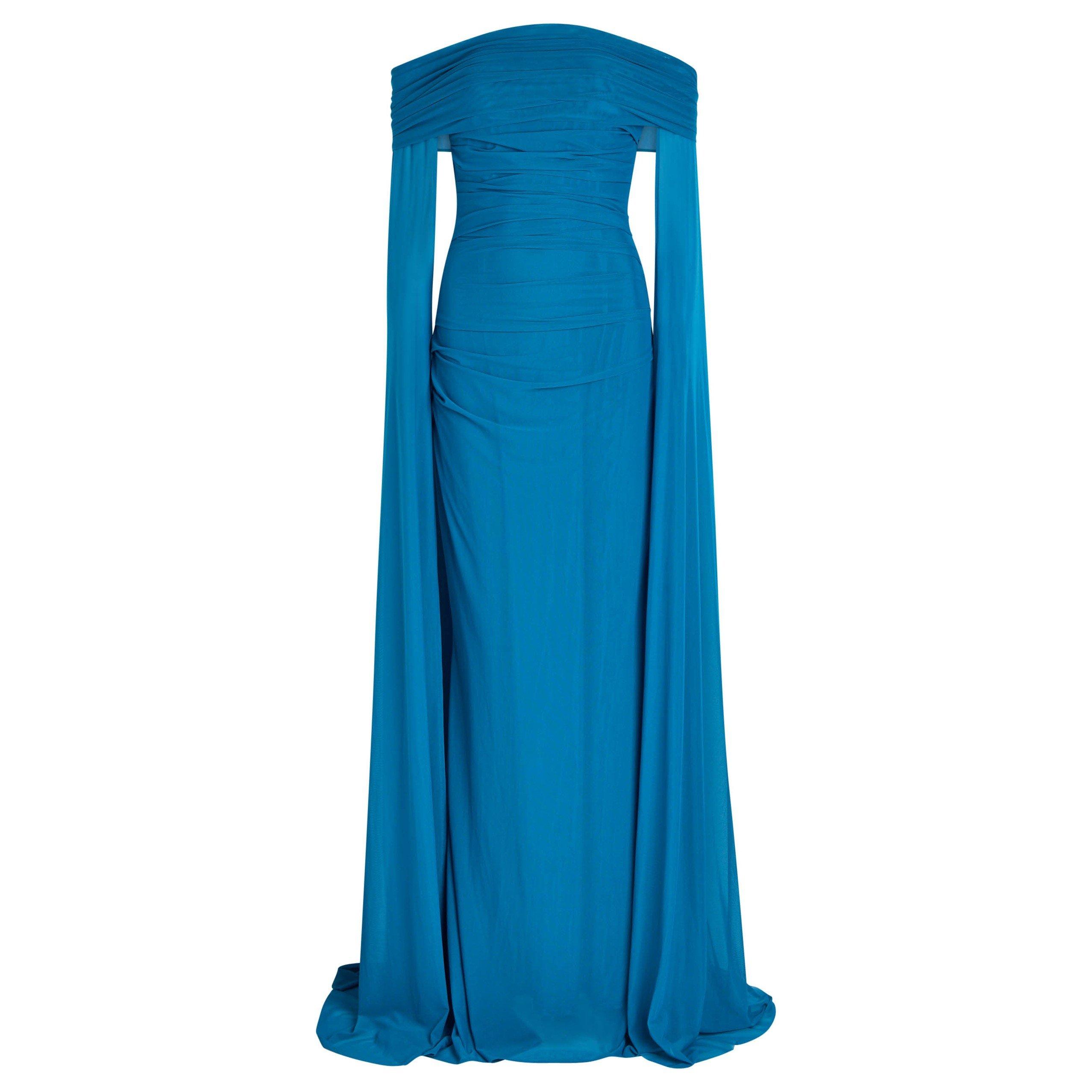 BLUE - Talbot Runhof - LD OFF SHLDR CAPE SLV LG DRESS