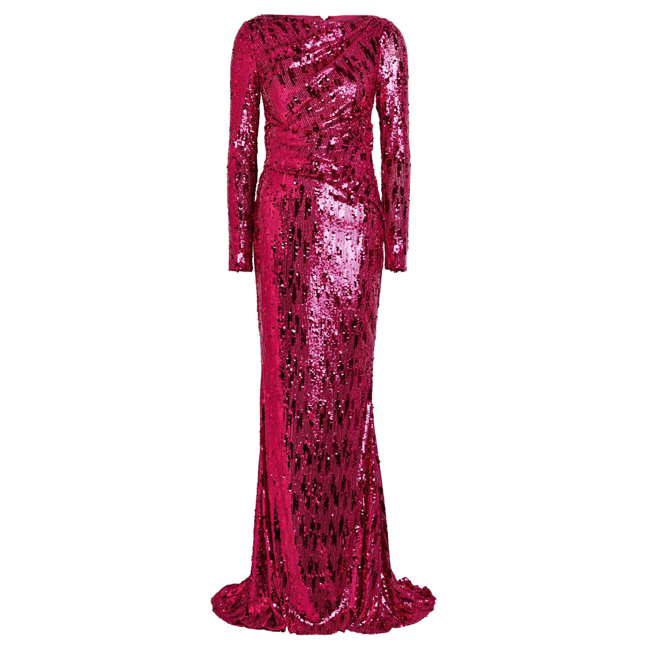 PINK - Talbot Runhof - LD METALLIC LS EVENING DRESS