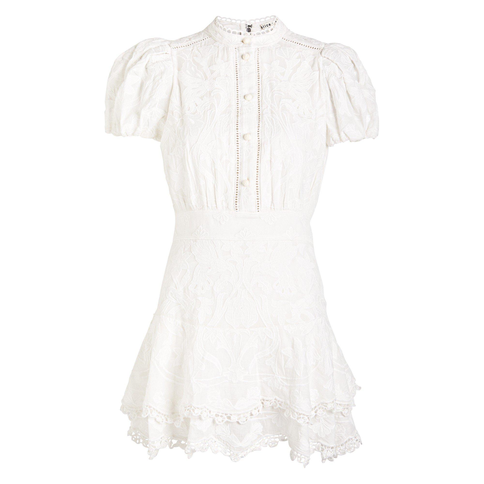 OFF WHITE - Alice And Olivia - SD LORYN EMBLSHD SS SHRT DRESS