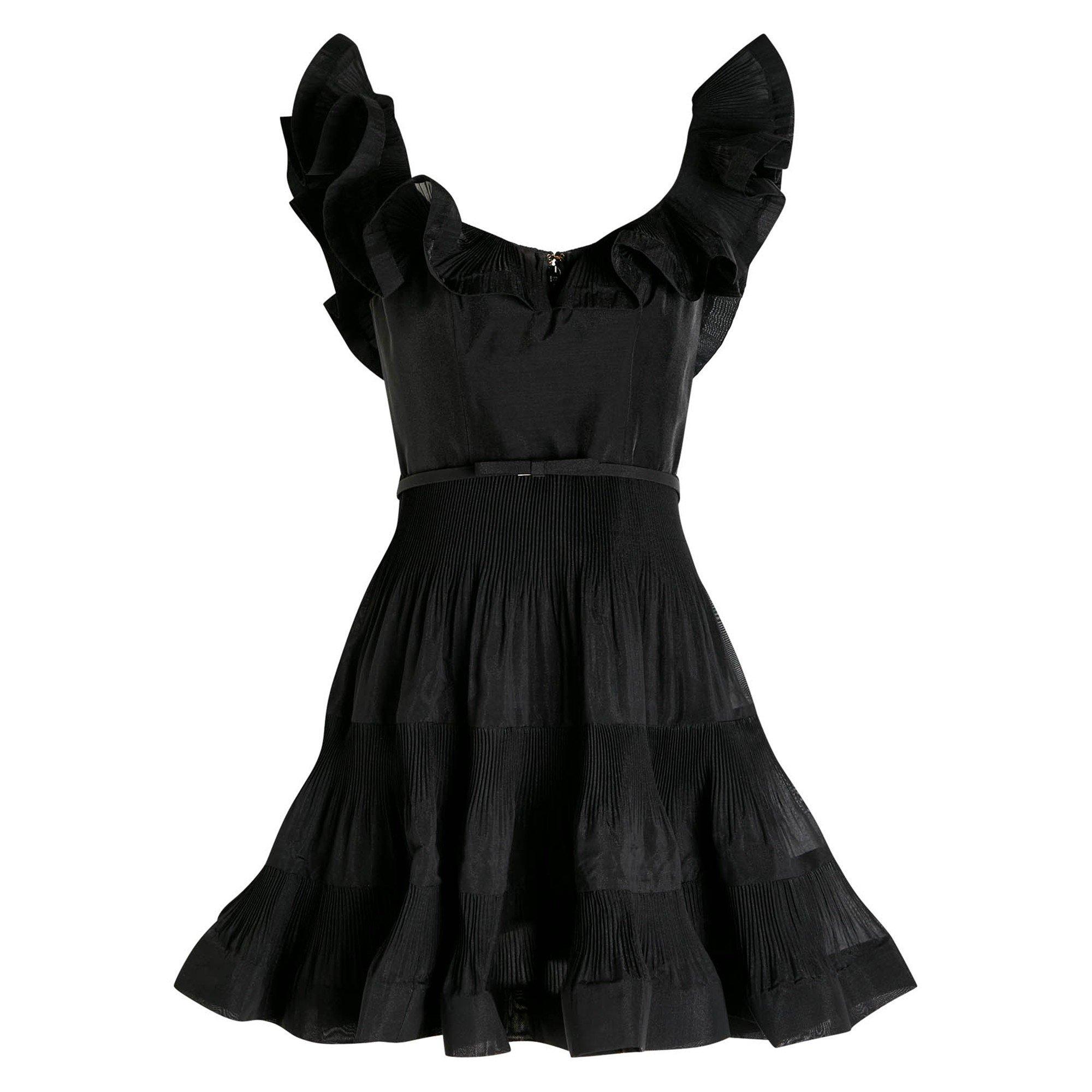 BLACK - Zimmermann - PLEATED FRILL MINI DRESS