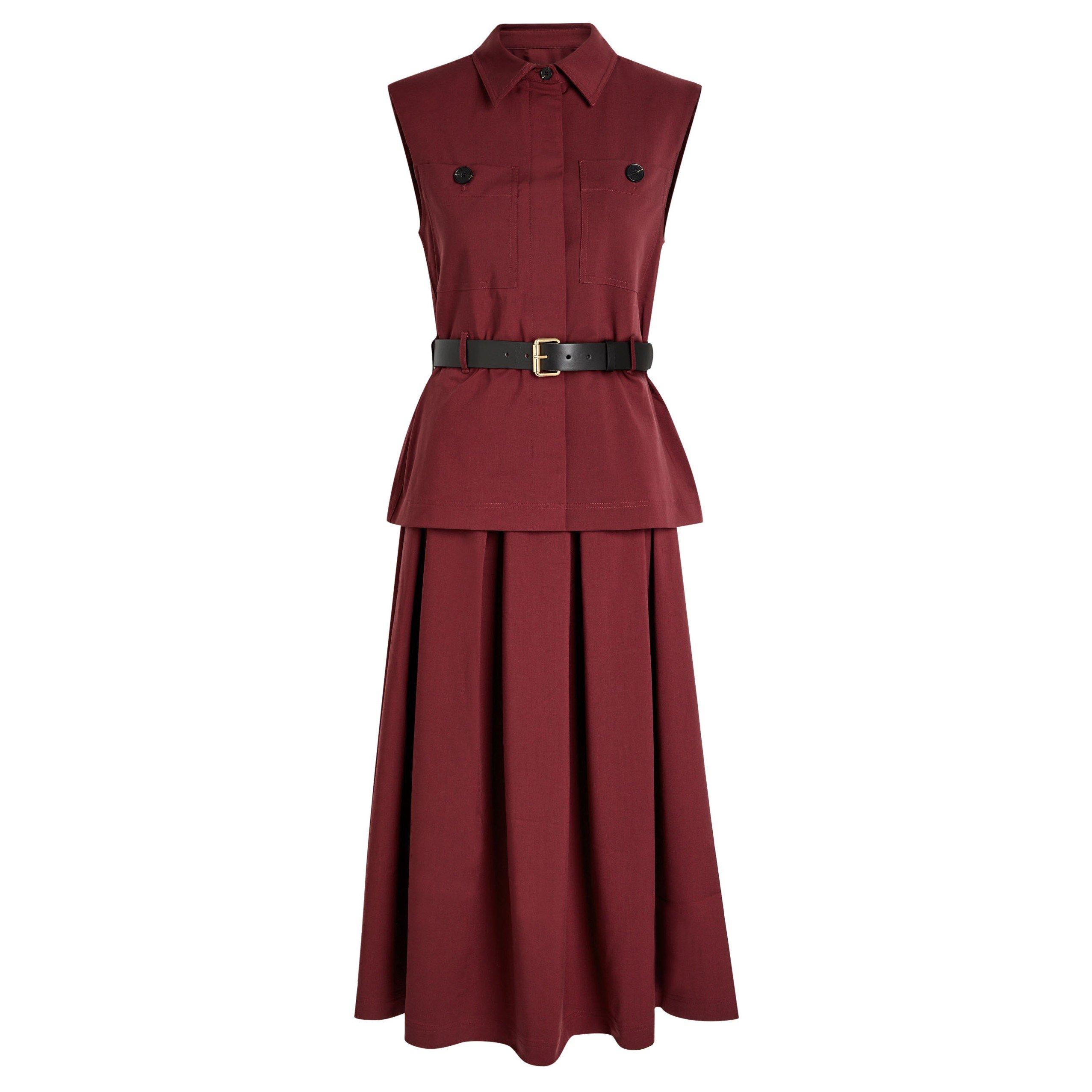 BURGUNDY - Self Portrait - LD TWILL BELTED MIDI DRESS