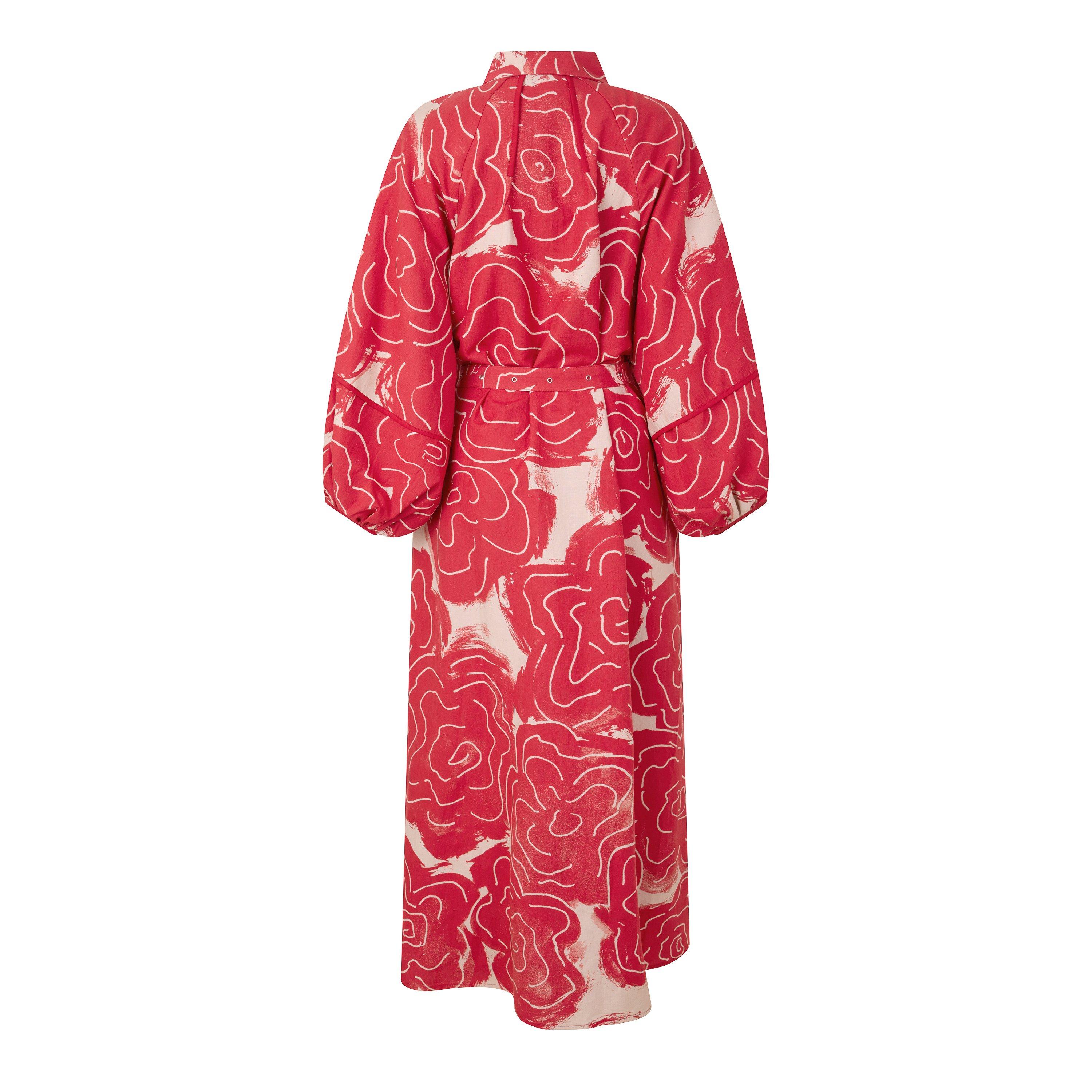 RED AND WHITE - Lovebirds - Women's Zahara Silk Long-Sleeve Shirt Dress - 2