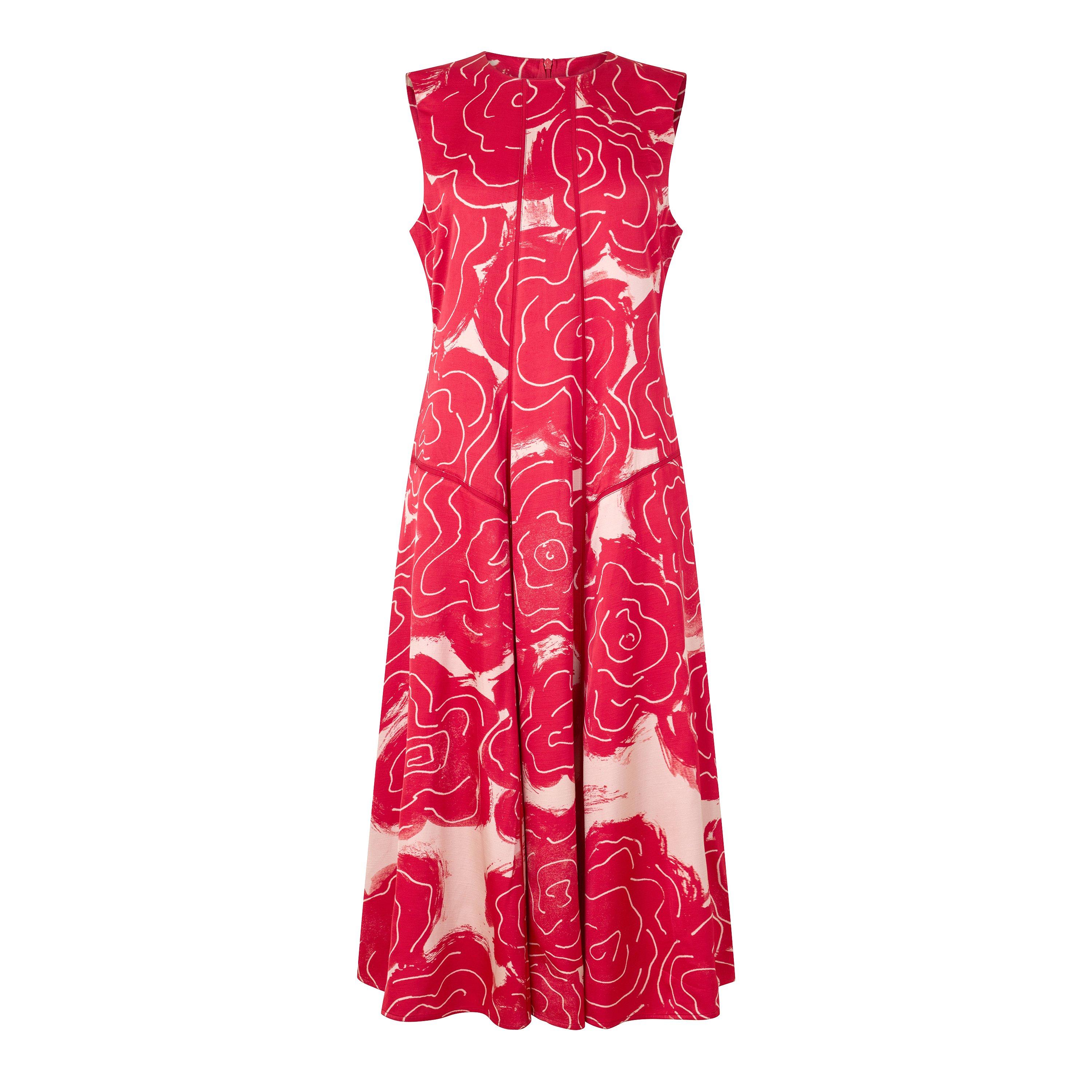 RED AND WHITE - Lovebirds - Women's Bennet Linen Pleated A-Line Dress - 1