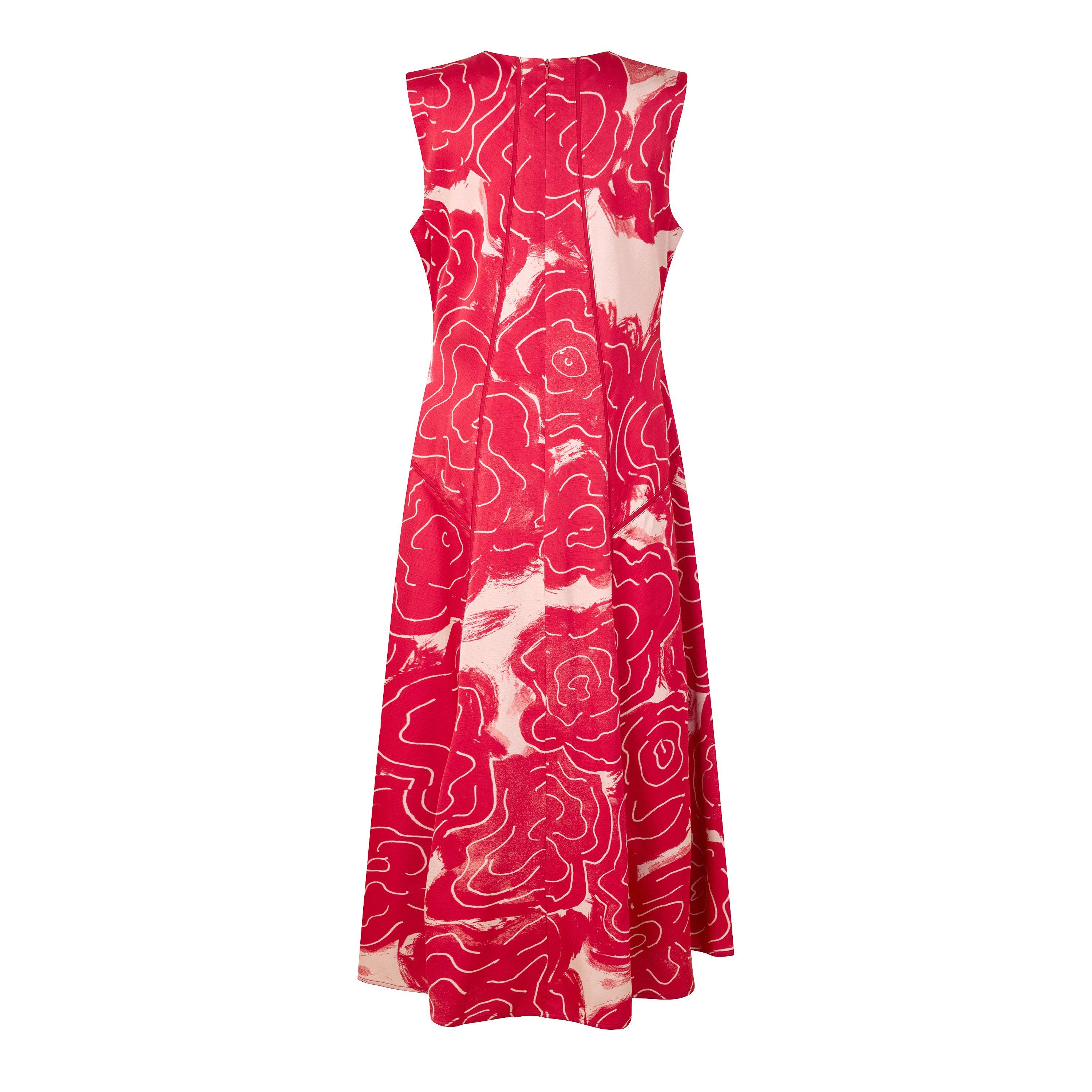 RED AND WHITE - Lovebirds - Women's Bennet Linen Pleated A-Line Dress - 2