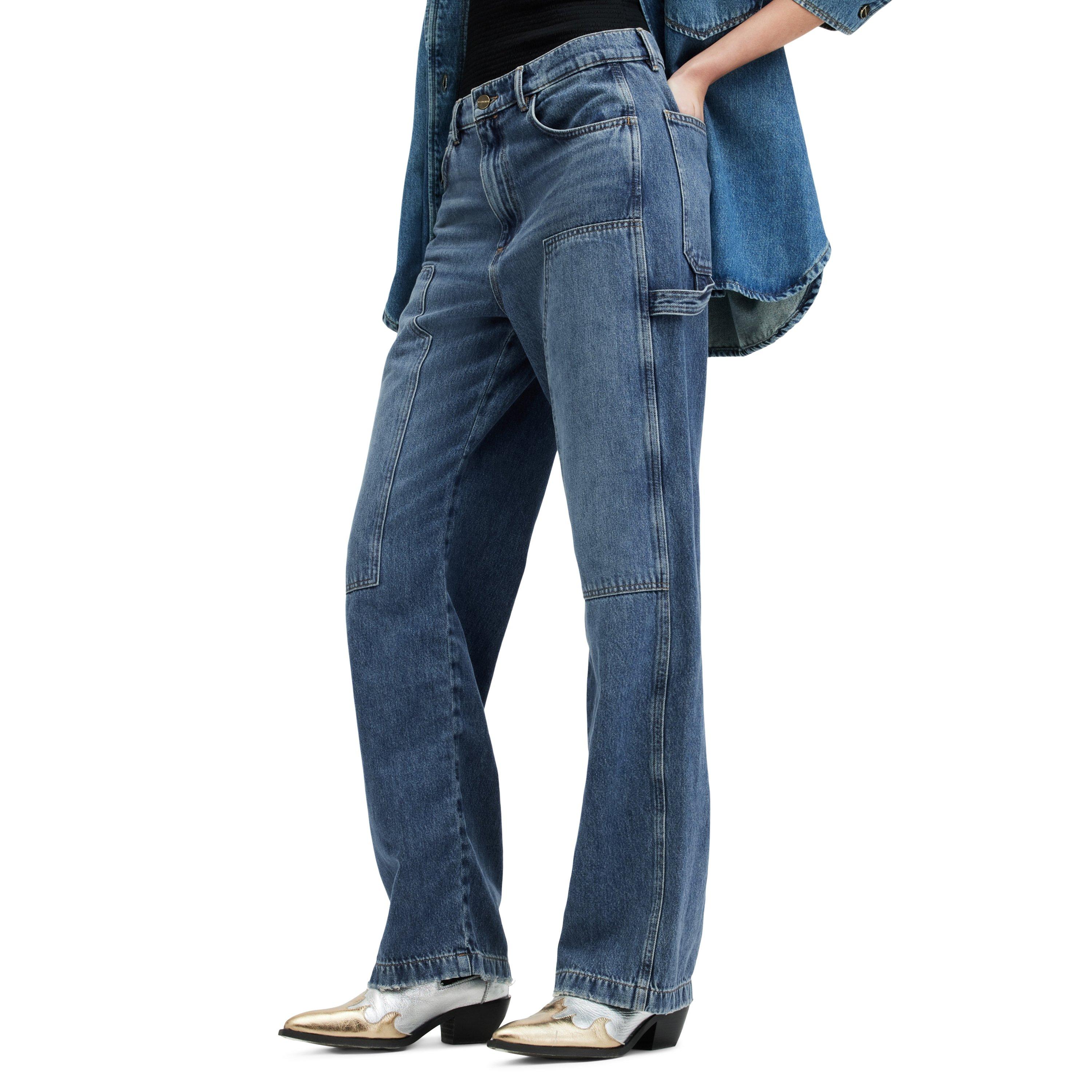 Mid Indigo - AllSaints - Women's Mia Carpenter Straight Leg Jeans - 6