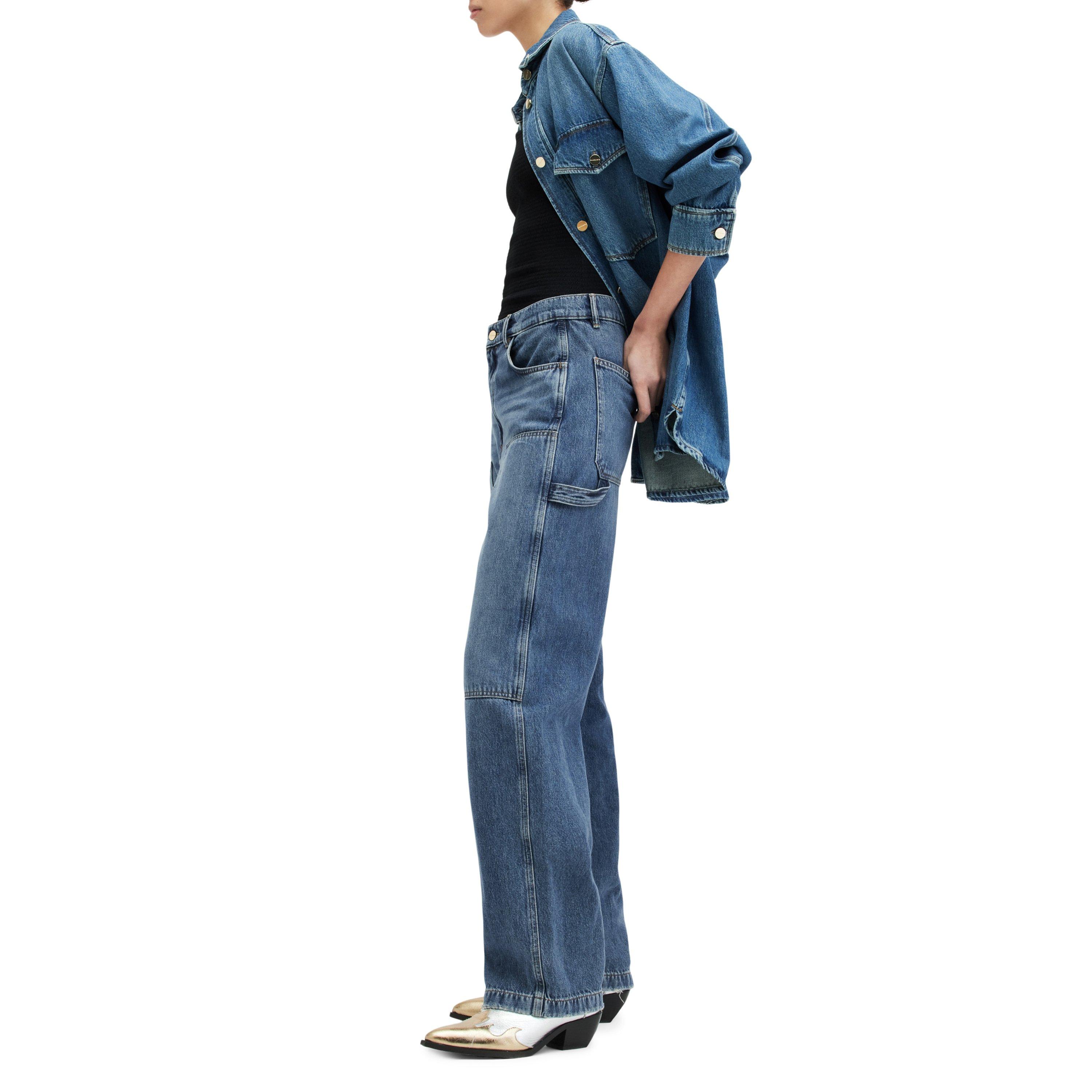 Mid Indigo - AllSaints - Women's Mia Carpenter Straight Leg Jeans - 8