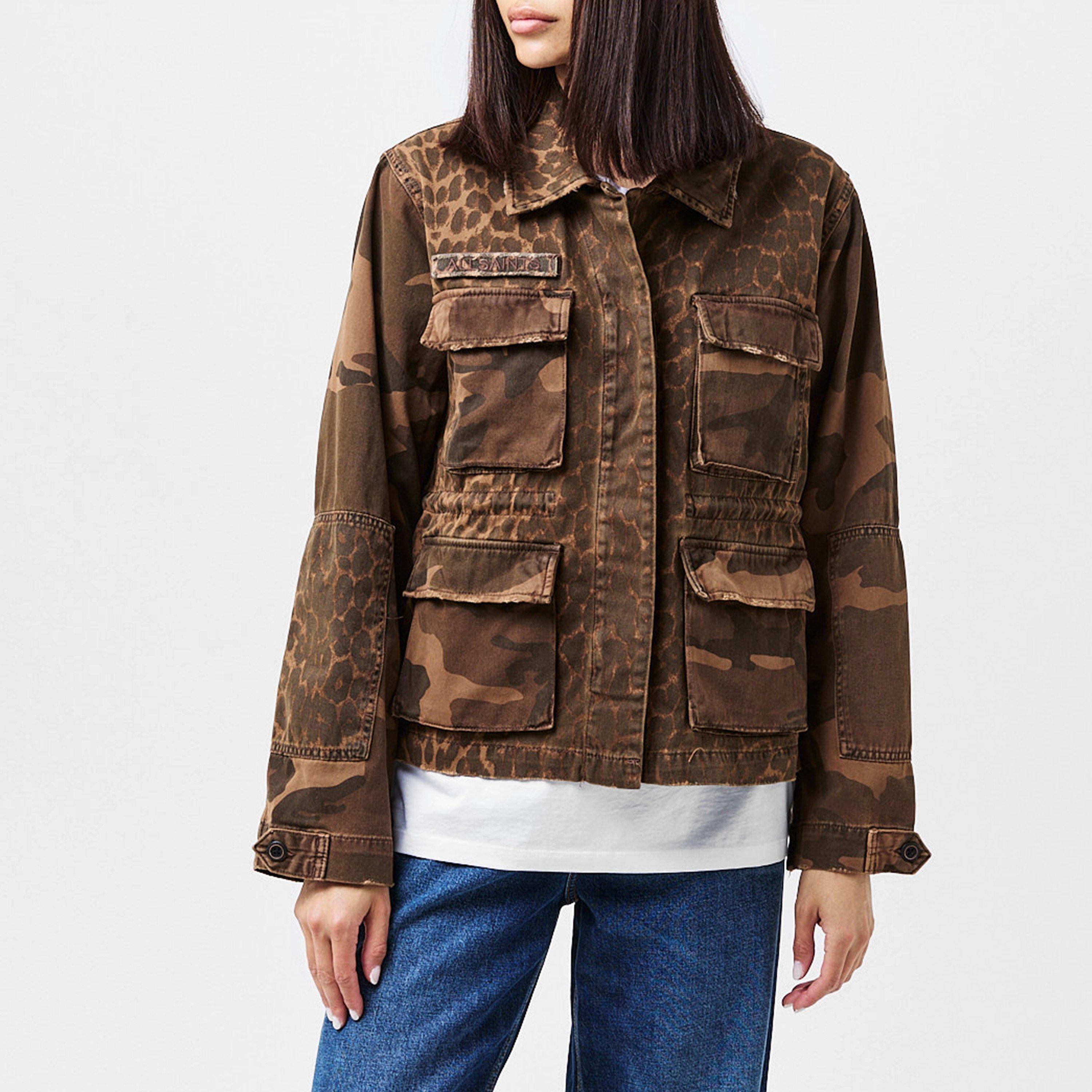 Animal Brown - AllSaints - Women's Finch Leopard Camo Cotton Denim Jacket - 2