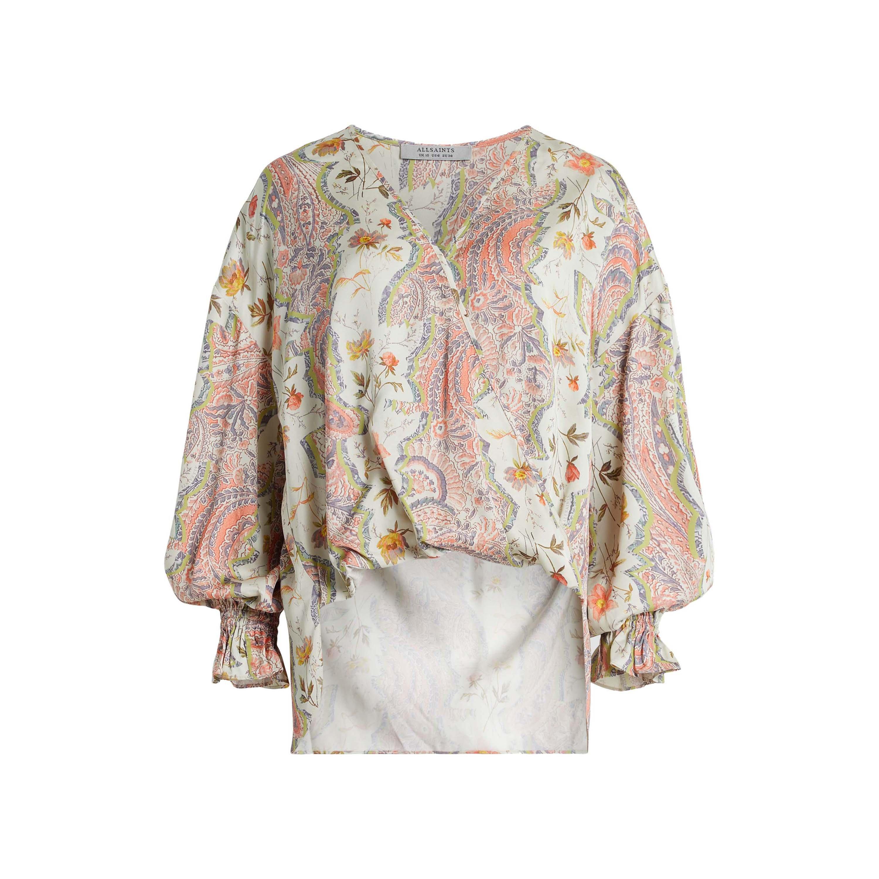 Allsaints Women's Penny Wrap Over Paisley Print T-Shirt - Spring Green - 8 (XS)