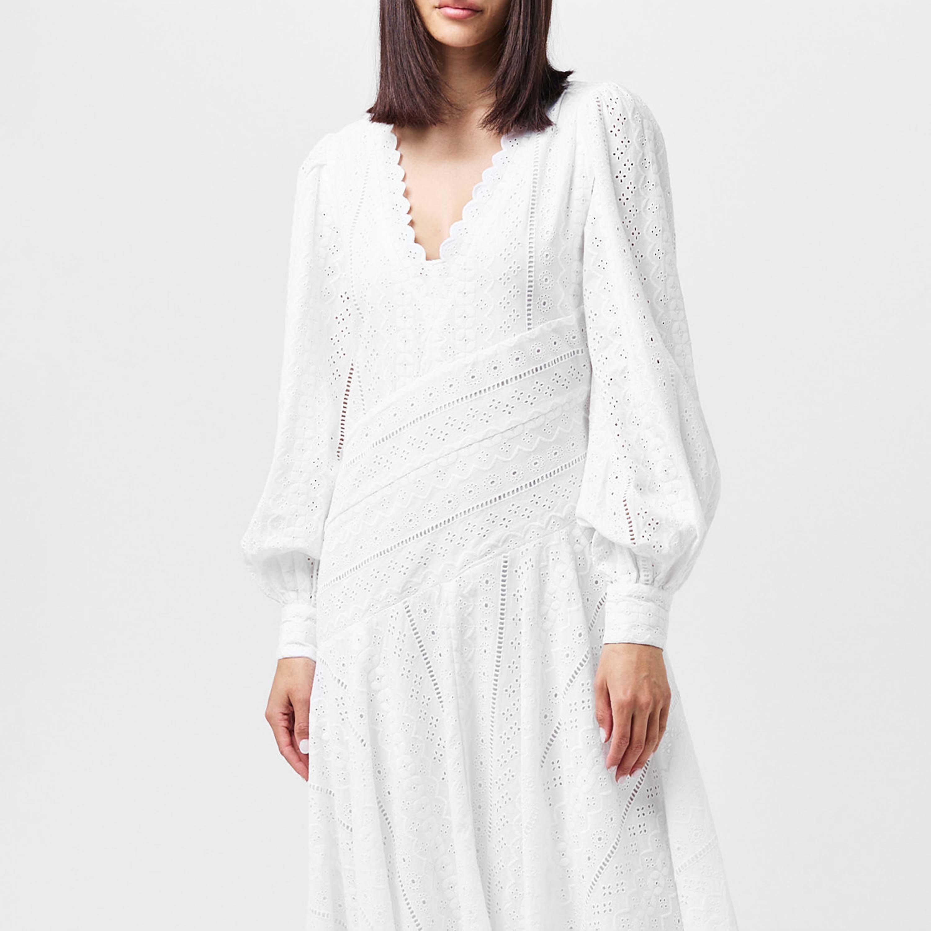 Off White - AllSaints - Women's Aviana Broderie Anglaise Midi Dress - 2