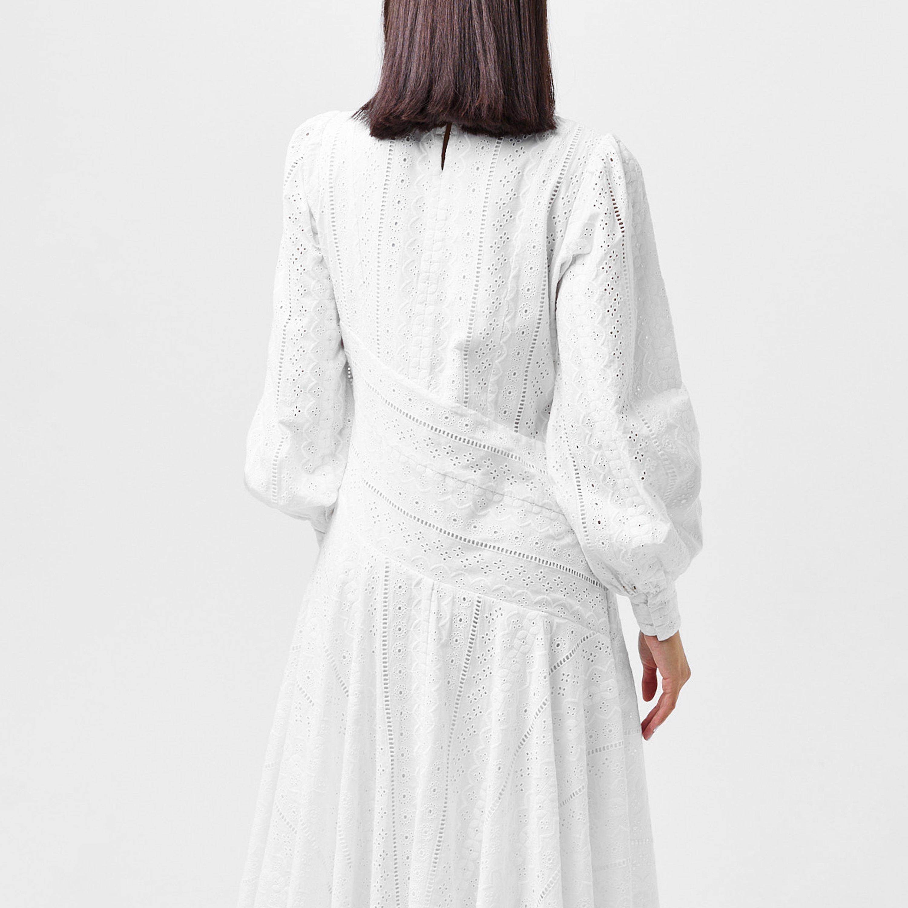 Off White - AllSaints - Women's Aviana Broderie Anglaise Midi Dress - 3