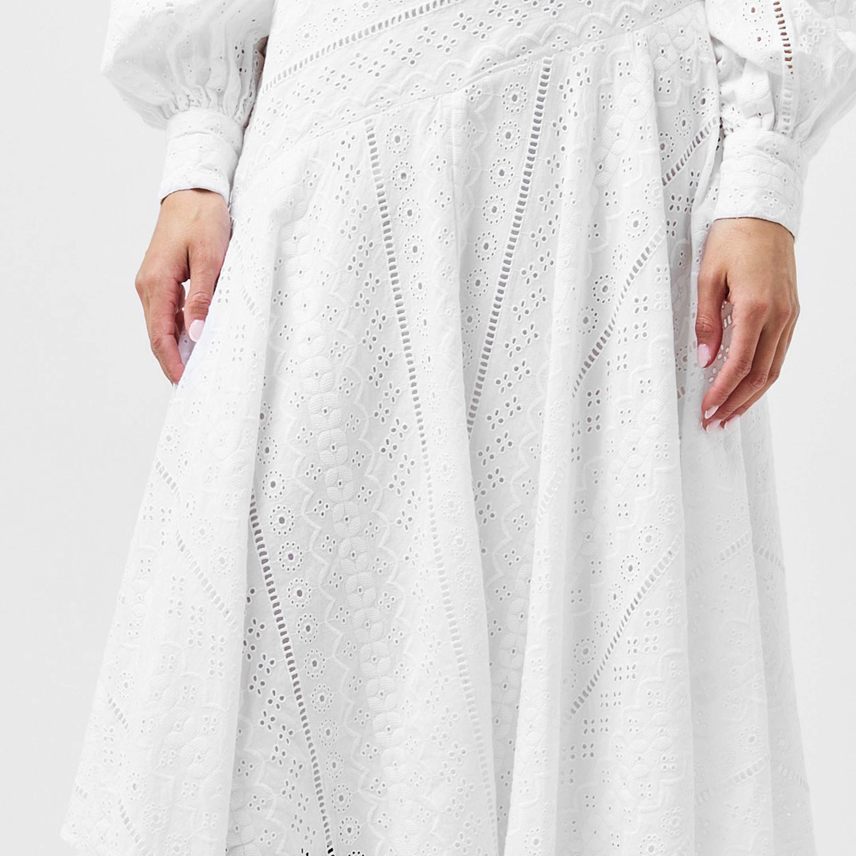 Off White - AllSaints - Women's Aviana Broderie Anglaise Midi Dress - 4