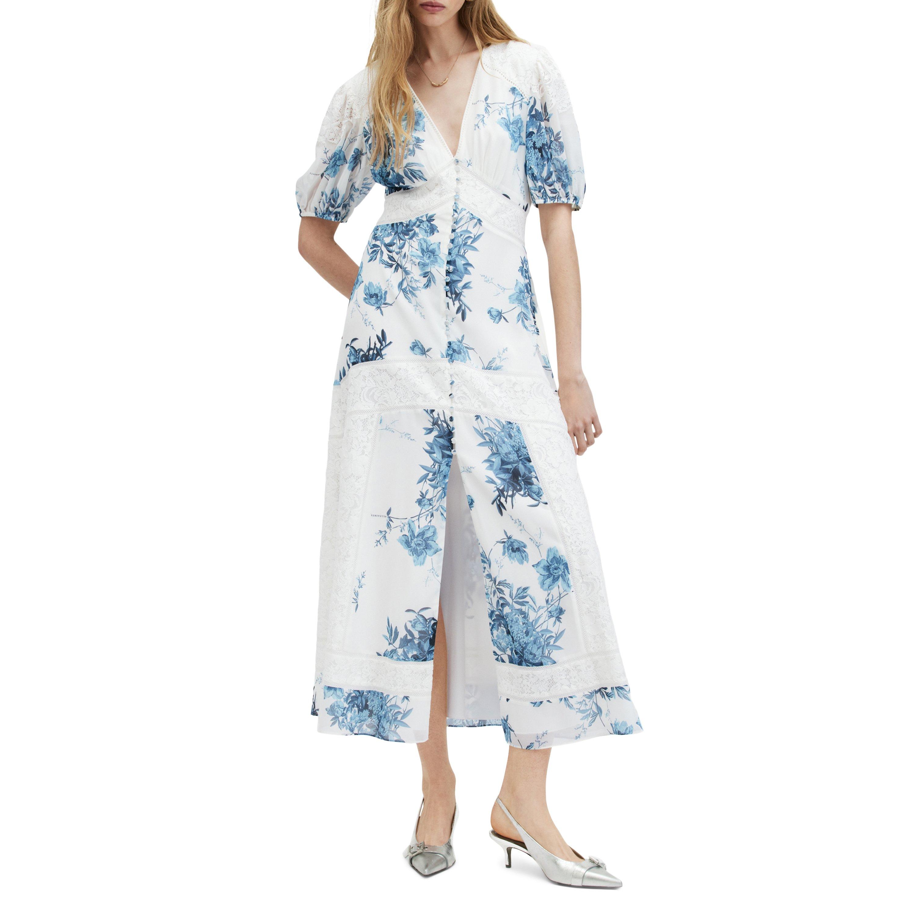 Chalk White/Blu - AllSaints - Women's Dinah Dekorah Maxi Tea Dress - 3