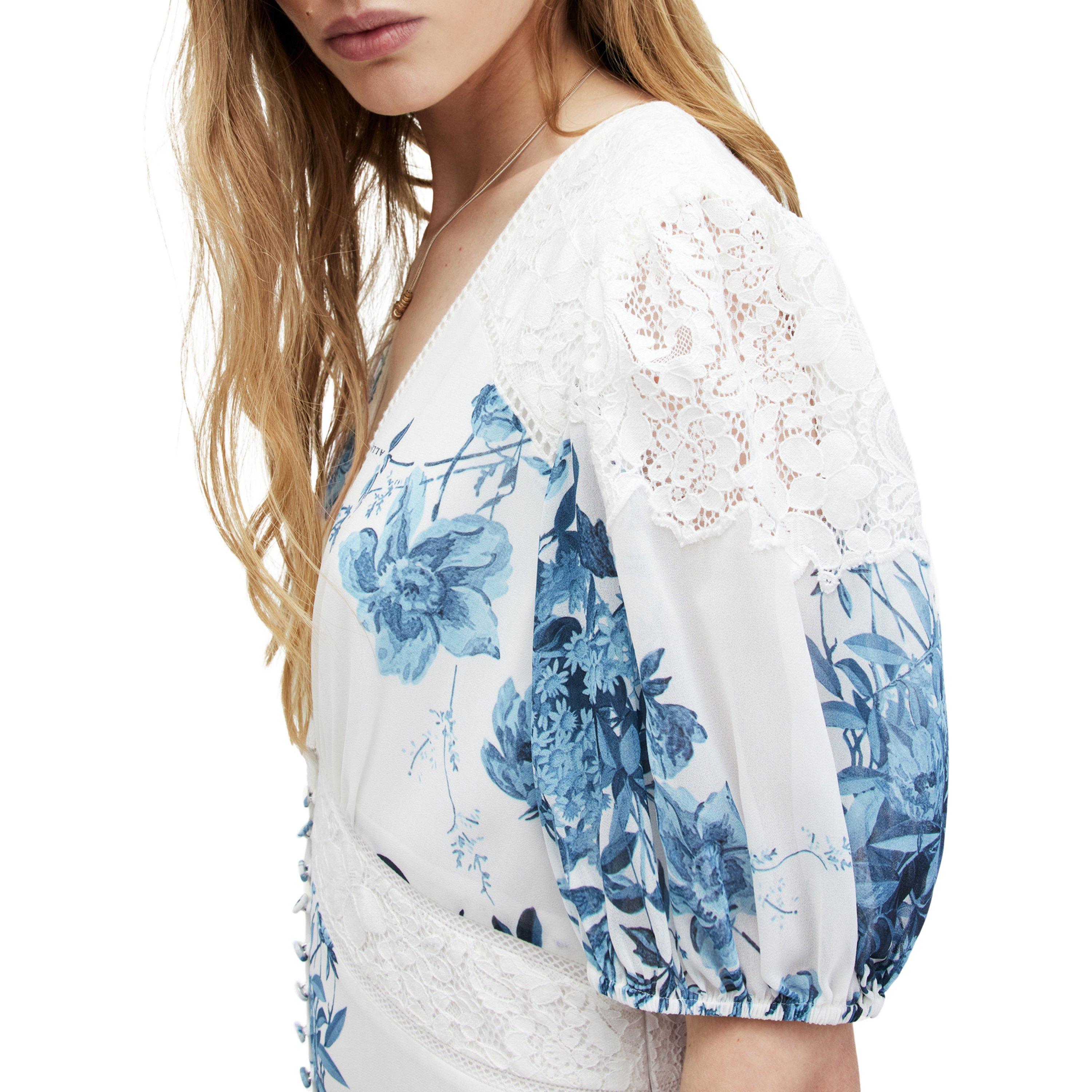 Chalk White/Blu - AllSaints - Women's Dinah Dekorah Maxi Tea Dress - 5