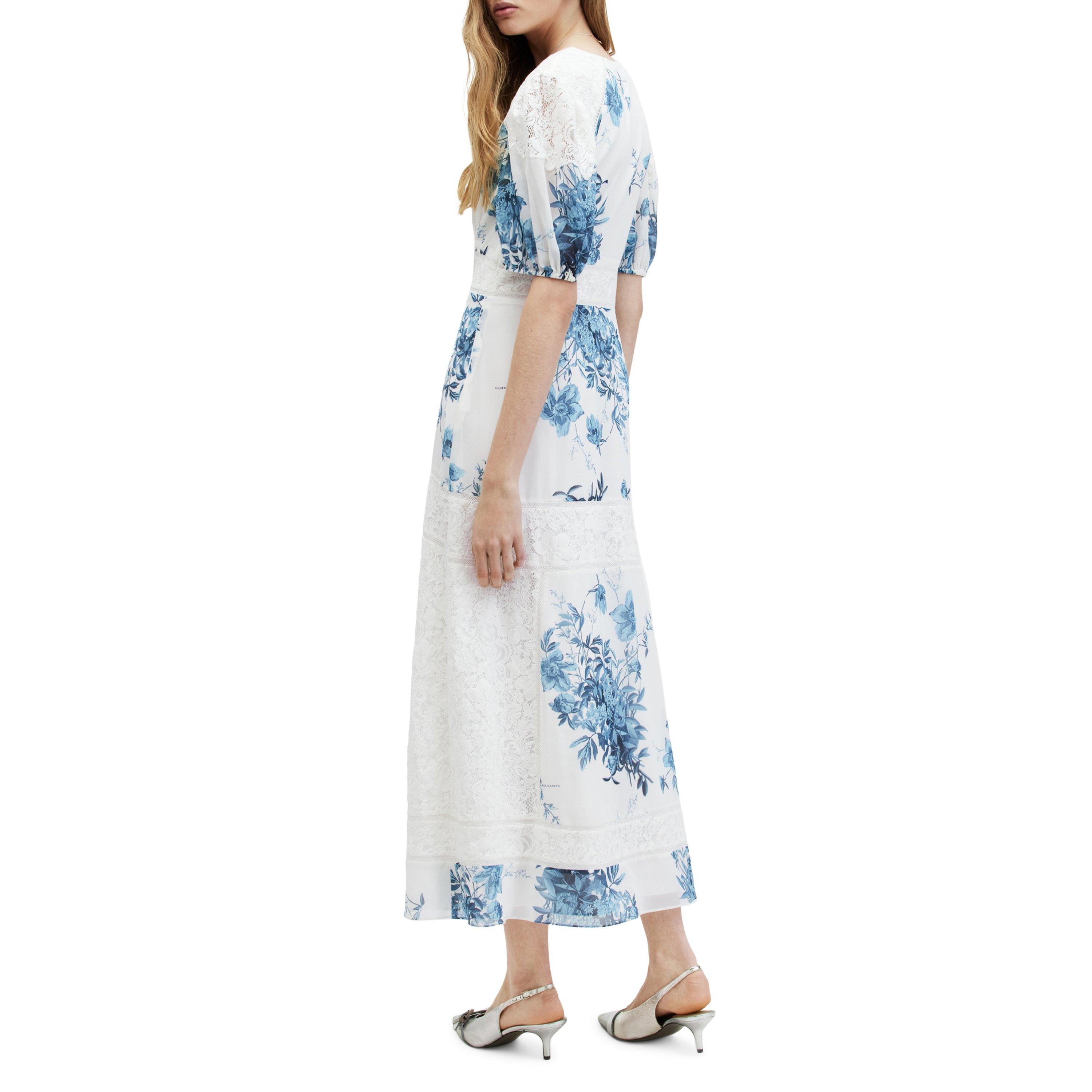 Chalk White/Blu - AllSaints - Women's Dinah Dekorah Maxi Tea Dress - 8