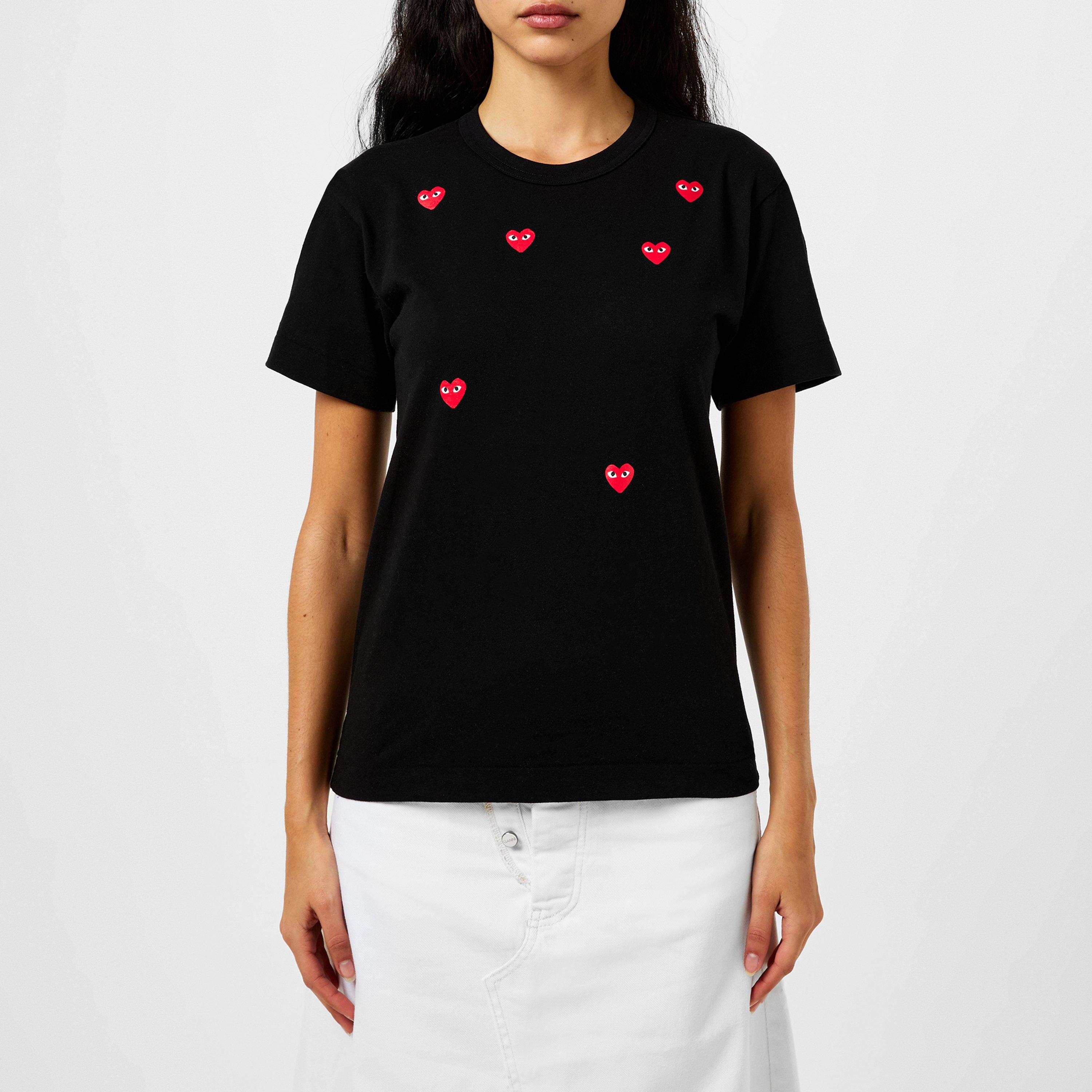 Black -1 - Comme des Garcons PLAY - Women's Scattered Hearts Regular Fit T-Shirt - 1