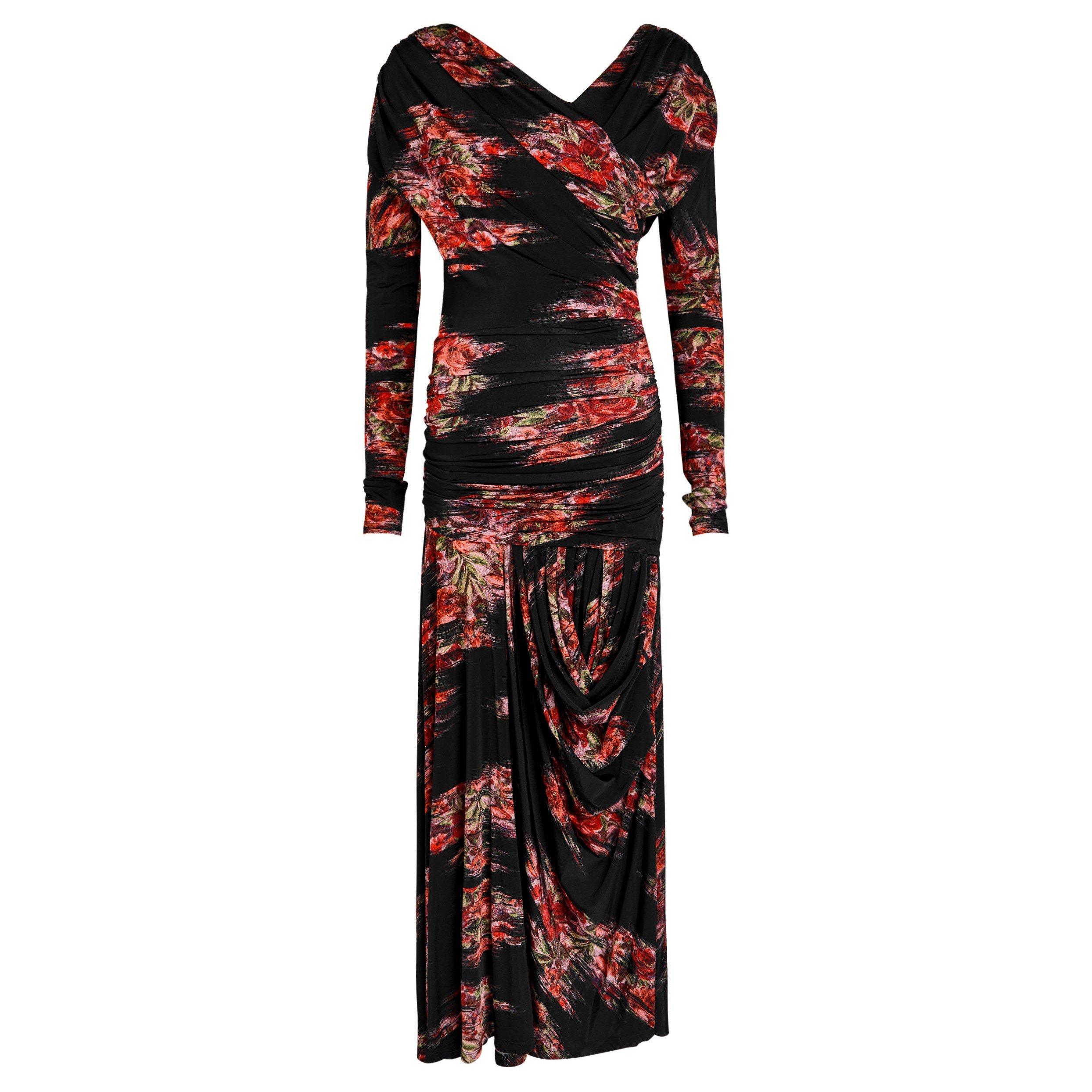 BLACK AND OTHER - Ganni - LD Printed Ruched Long Dr
