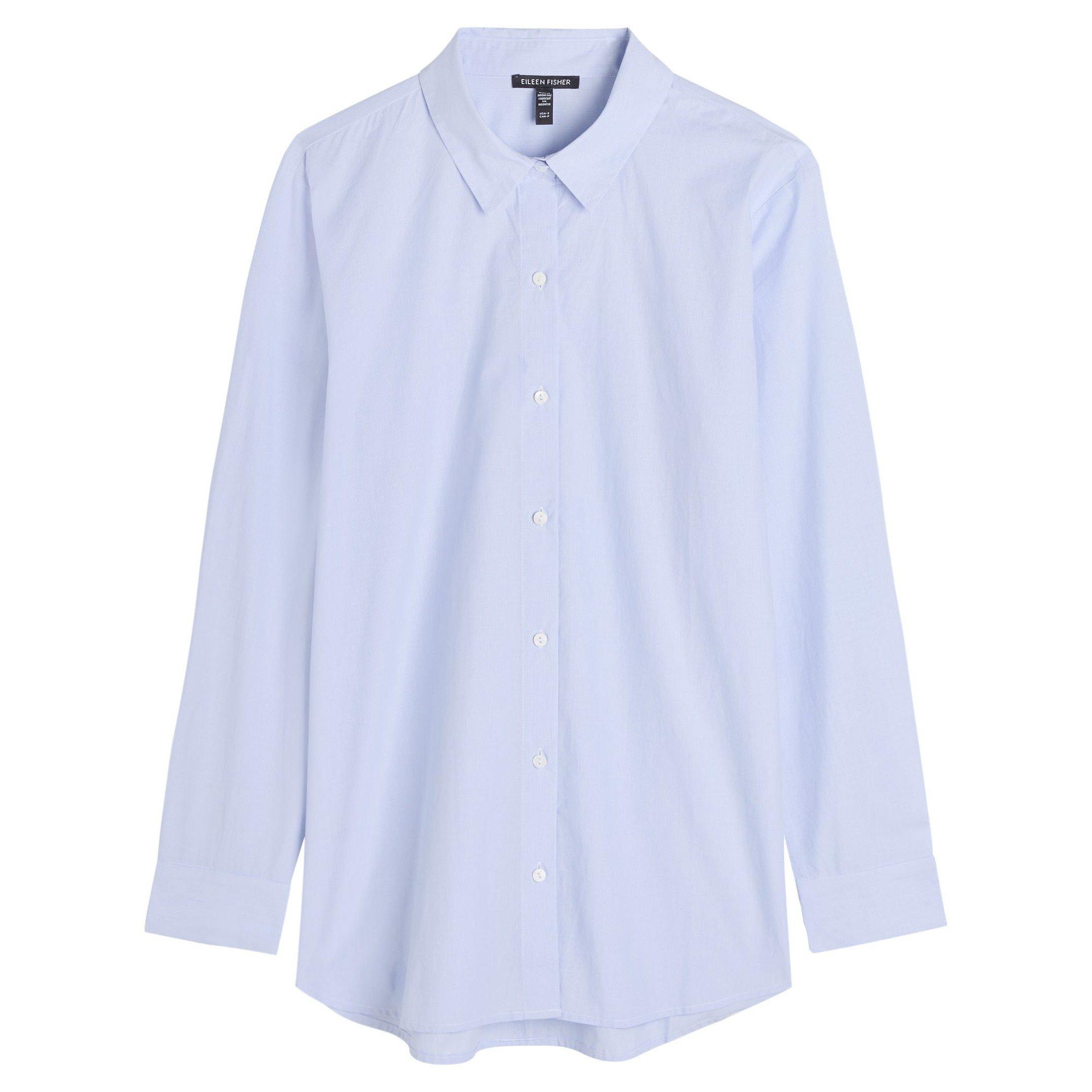 LIGHT BLUE - Eileen Fisher - S CLASSIC COLLAR LONG SHIRT