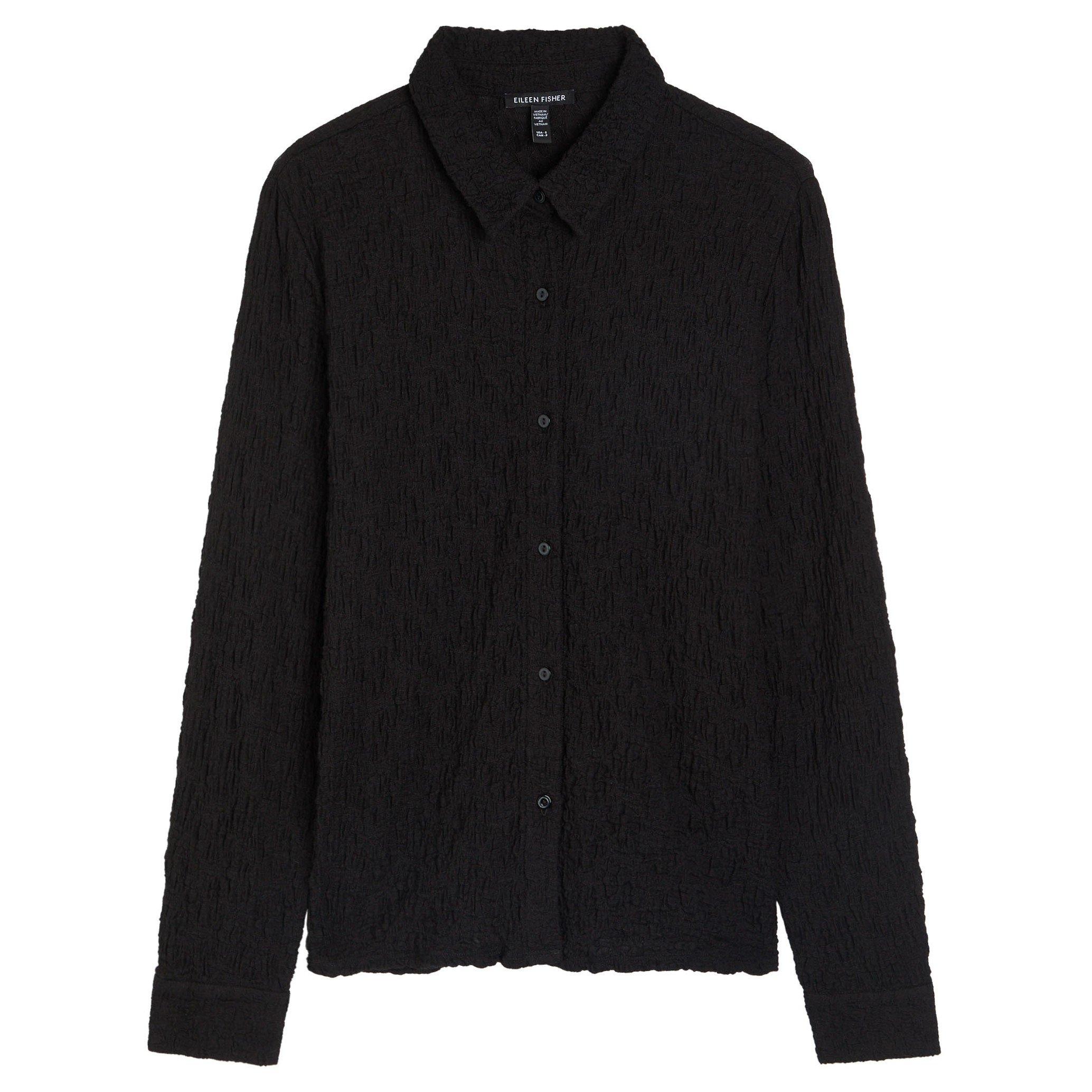 BLACK - Eileen Fisher - Women's Classic Collar Organic Cotton Long-Sleeve Slim-Fit Plain Shirt
