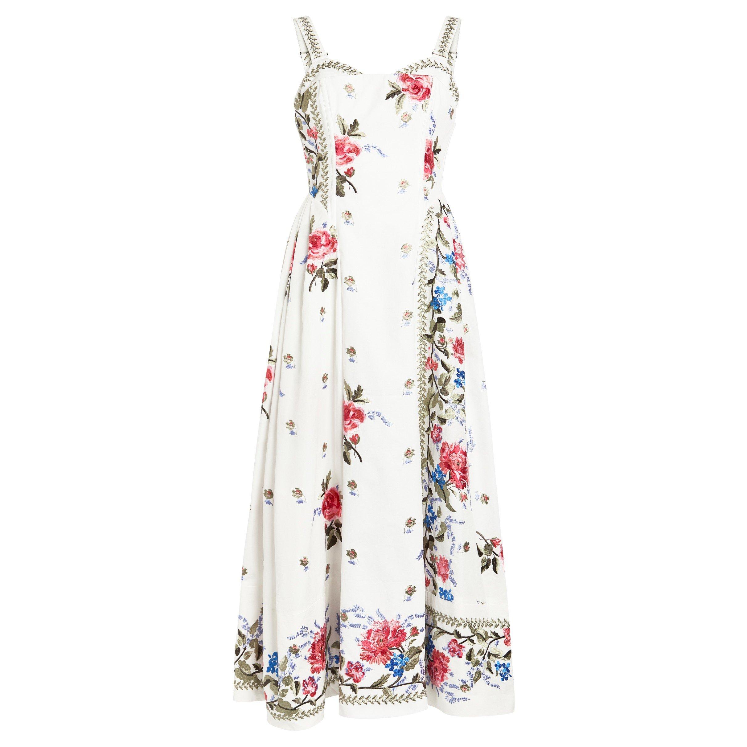 WHITE AND OTHER - Erdem - Women's Floral Embroidered Cotton Sleeveless Bustier Maxi Dress - 1