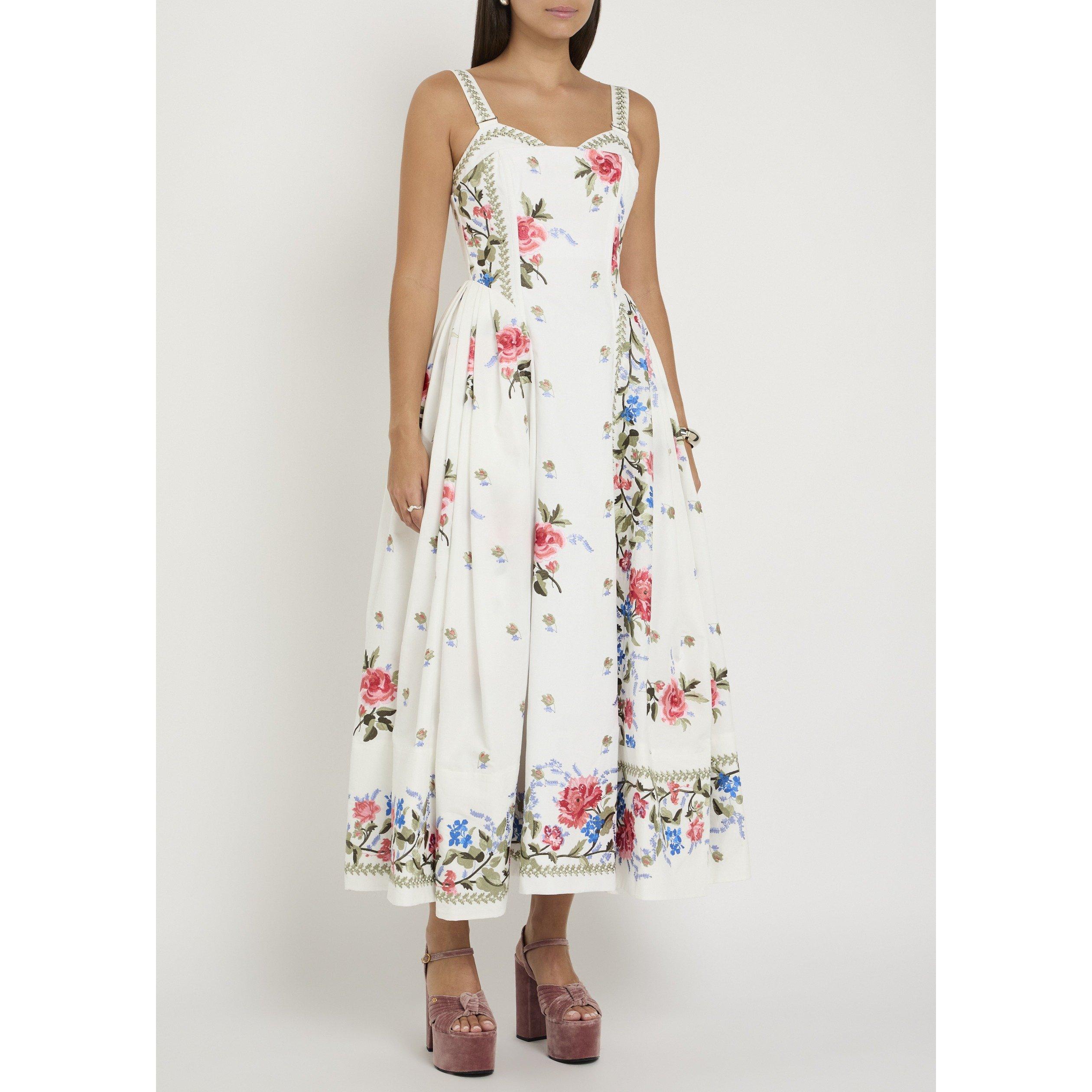 WHITE AND OTHER - Erdem - Women's Floral Embroidered Cotton Sleeveless Bustier Maxi Dress - 2
