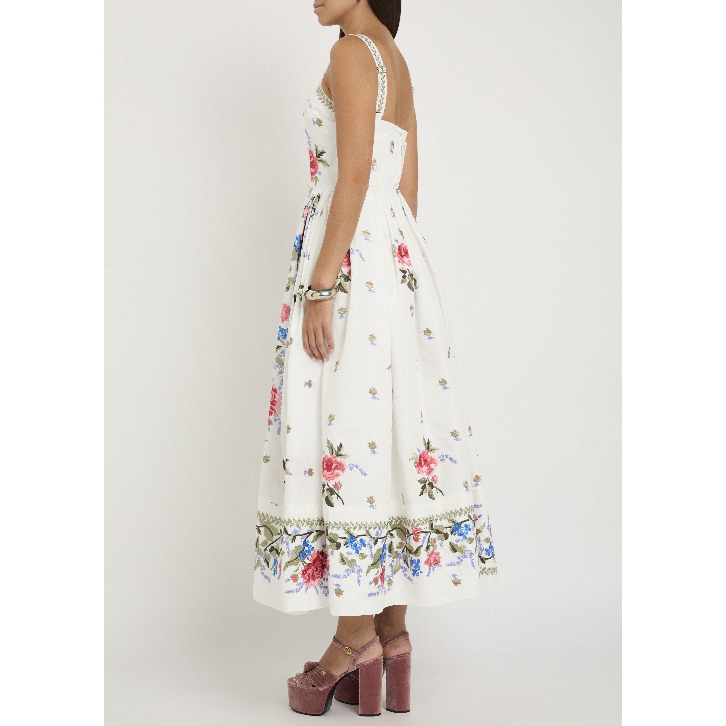 WHITE AND OTHER - Erdem - Women's Floral Embroidered Cotton Sleeveless Bustier Maxi Dress - 3