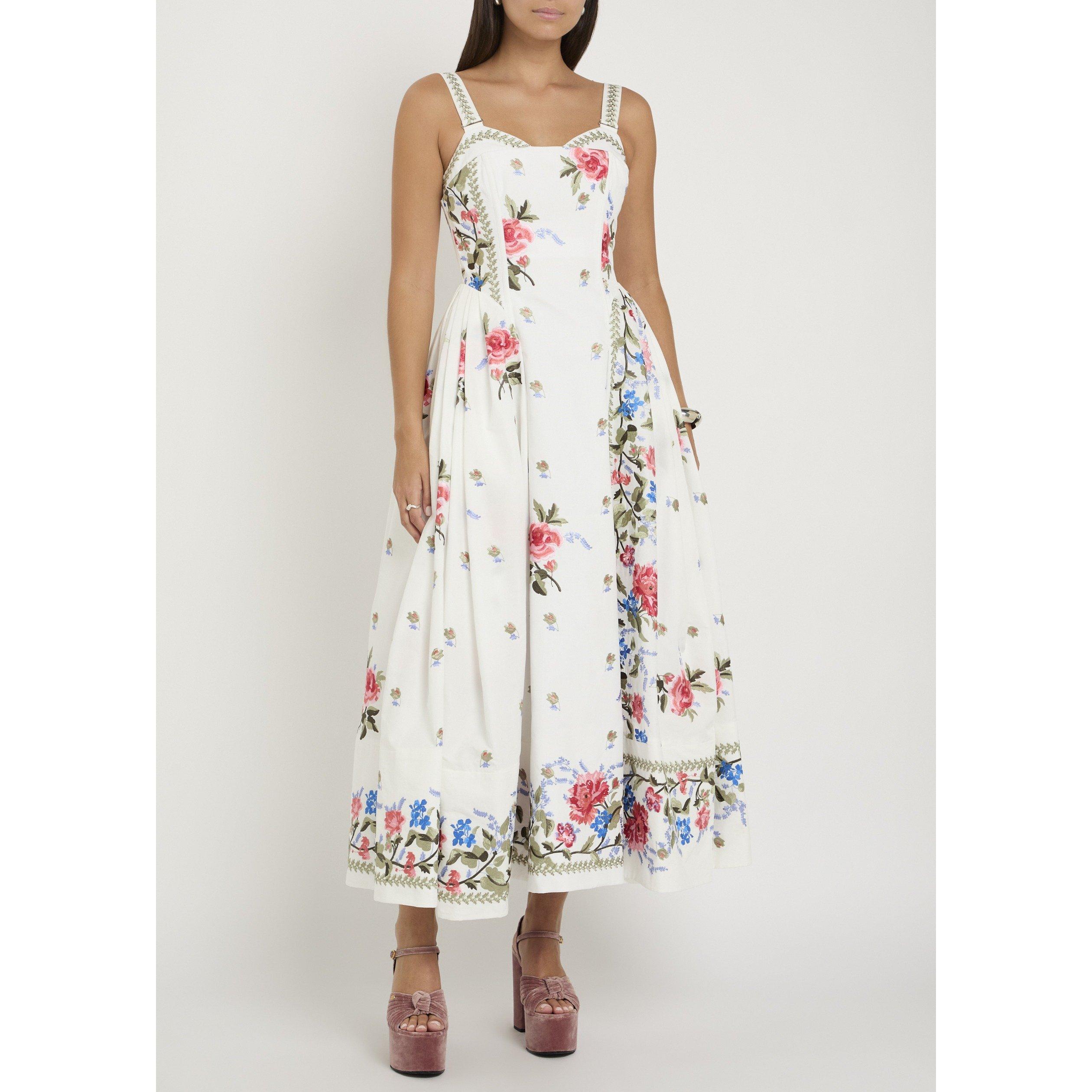 WHITE AND OTHER - Erdem - Women's Floral Embroidered Cotton Sleeveless Bustier Maxi Dress - 5