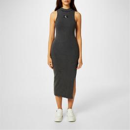 Emporio Armani long sleeve wool-knit polo shirt Ribbed Maxi Dress