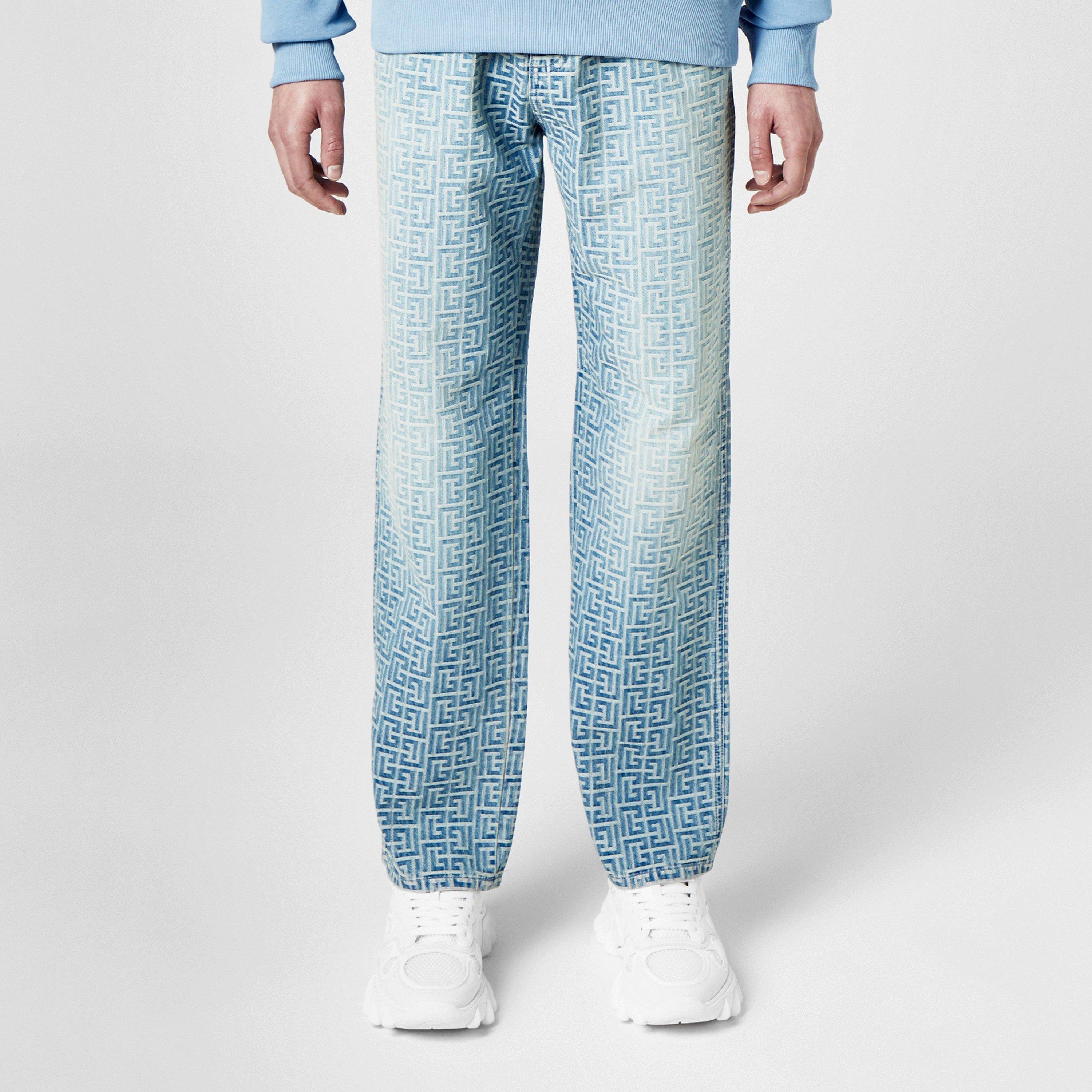 Blue 6FF - Balmain - Monogrammed Jacquard Denim Jeans - 1