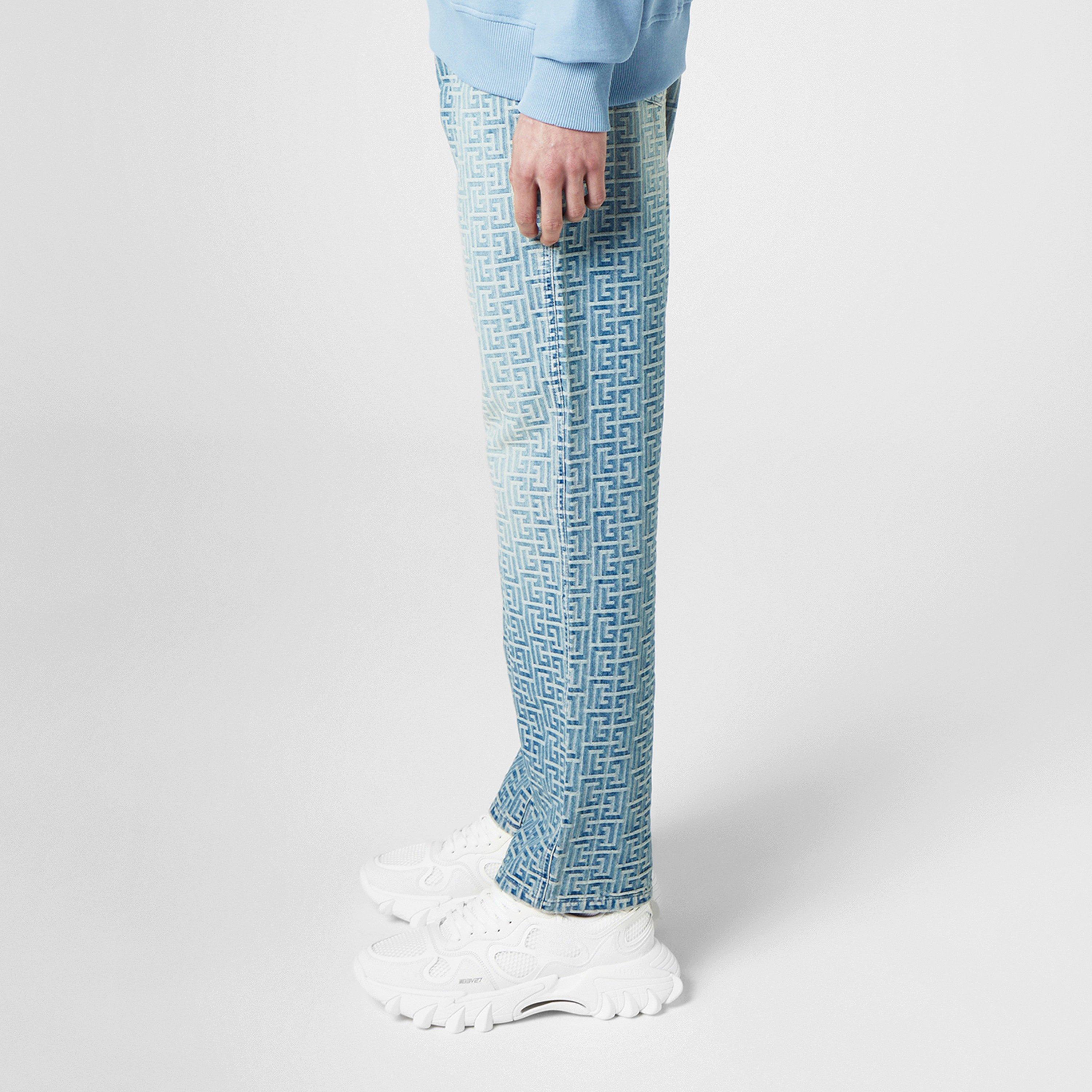 Blue 6FF - Balmain - Monogrammed Jacquard Denim Jeans - 2