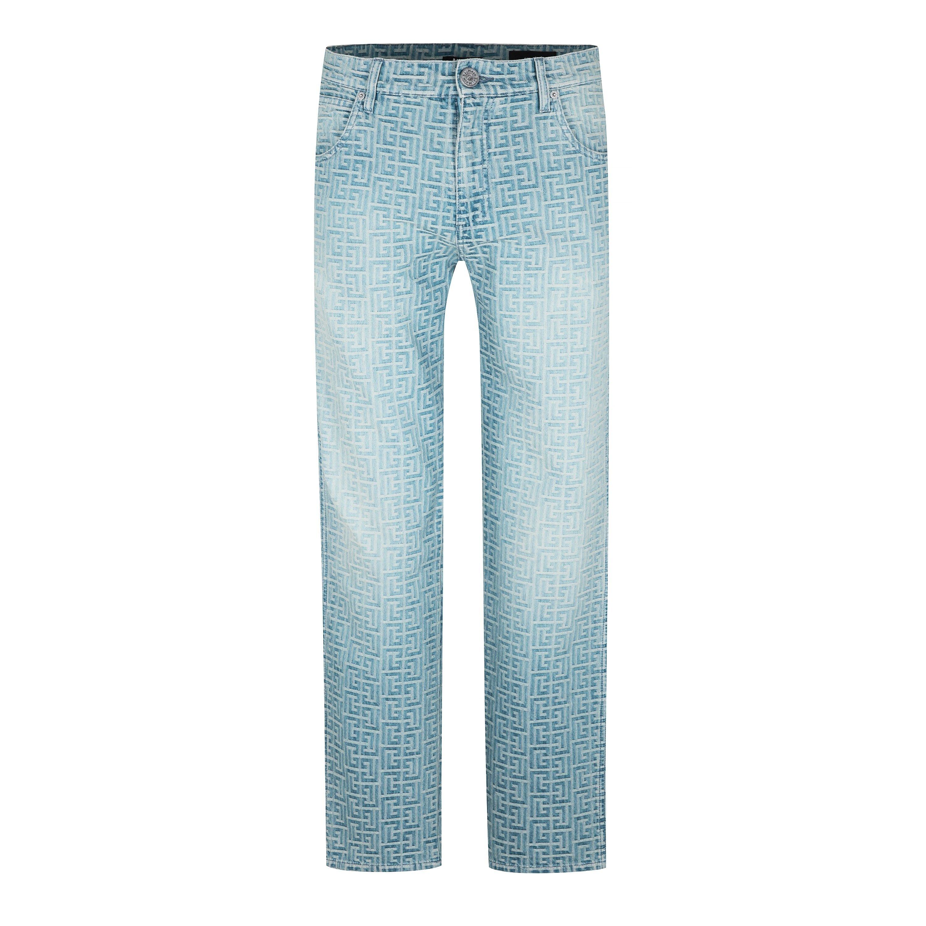 Blue 6FF - Balmain - Monogrammed Jacquard Denim Jeans - 5