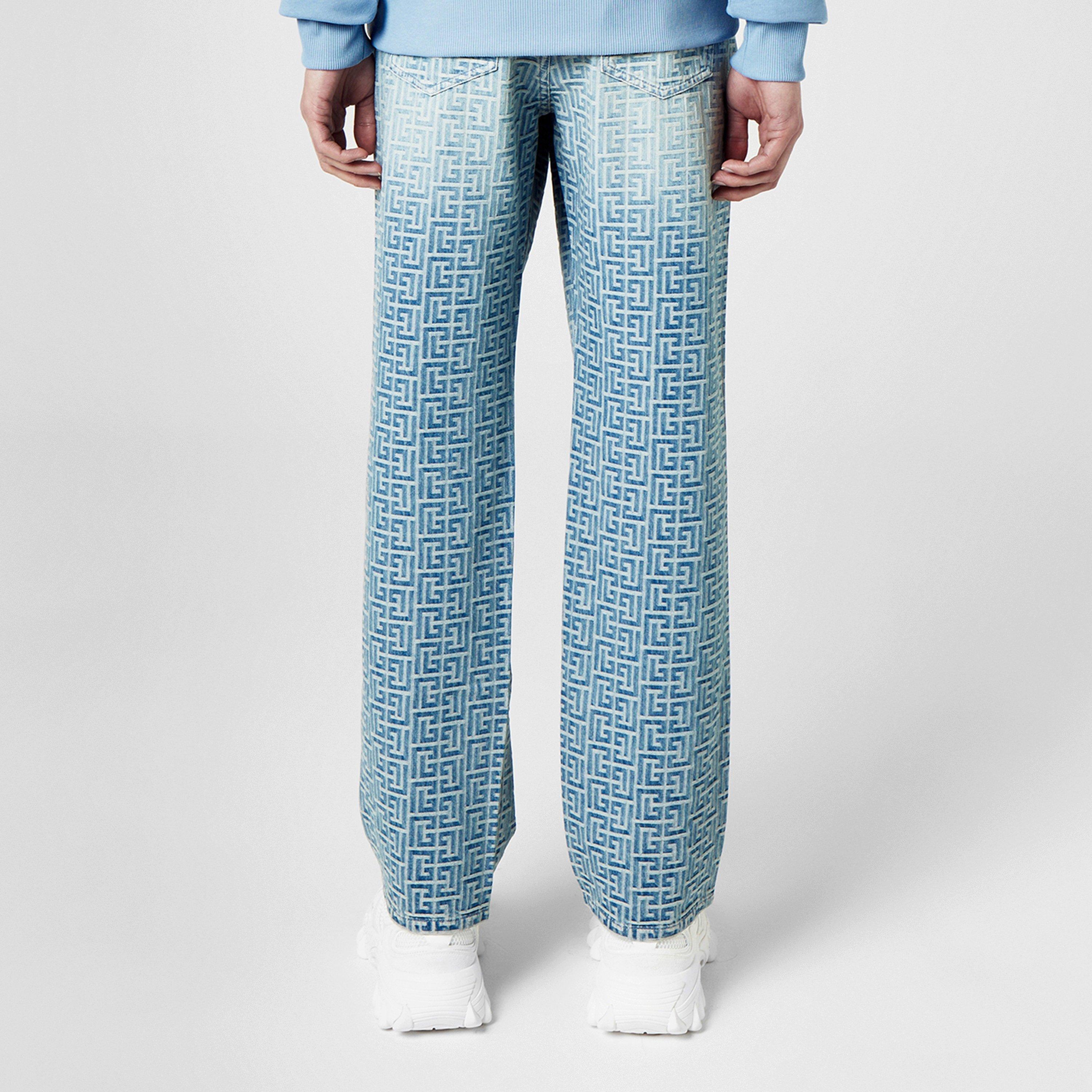 Blue 6FF - Balmain - Monogrammed Jacquard Denim Jeans - 3